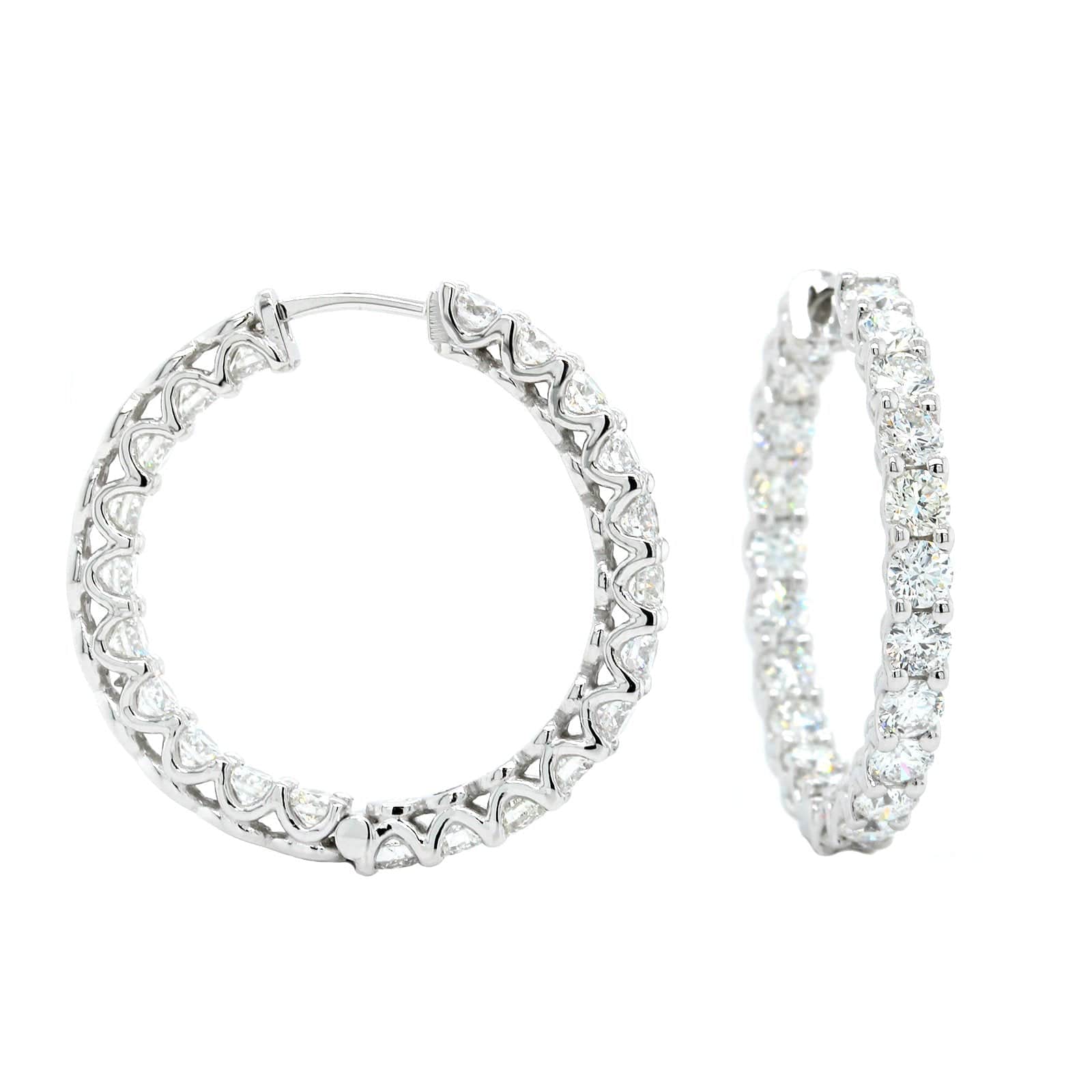 18K White Gold Inside Outside Diamond Hoop Earrings