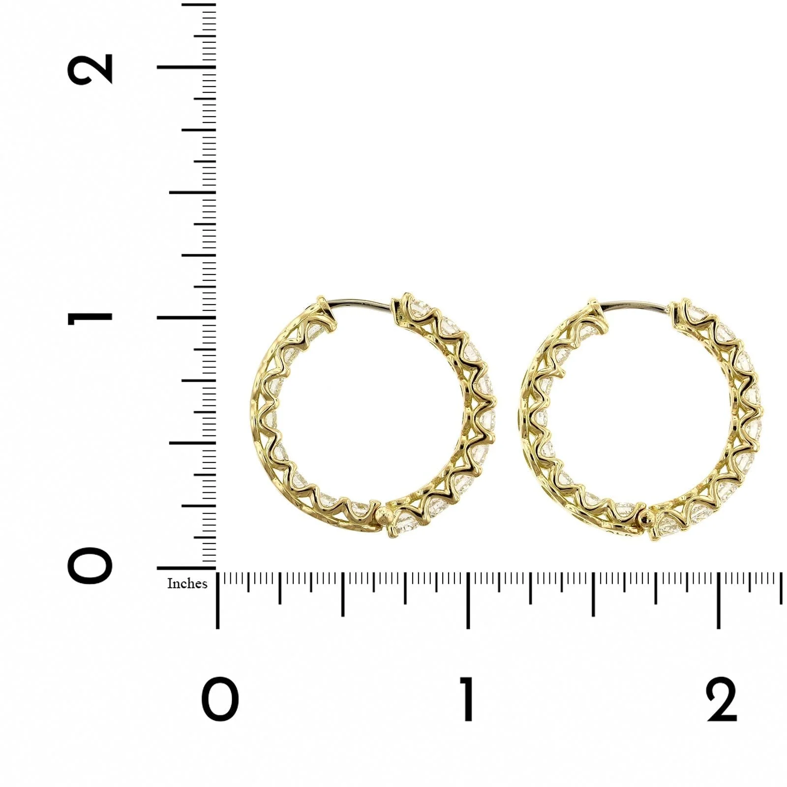 18K Yellow Gold Inside Outside Diamond Hoop Earrings - Image 2