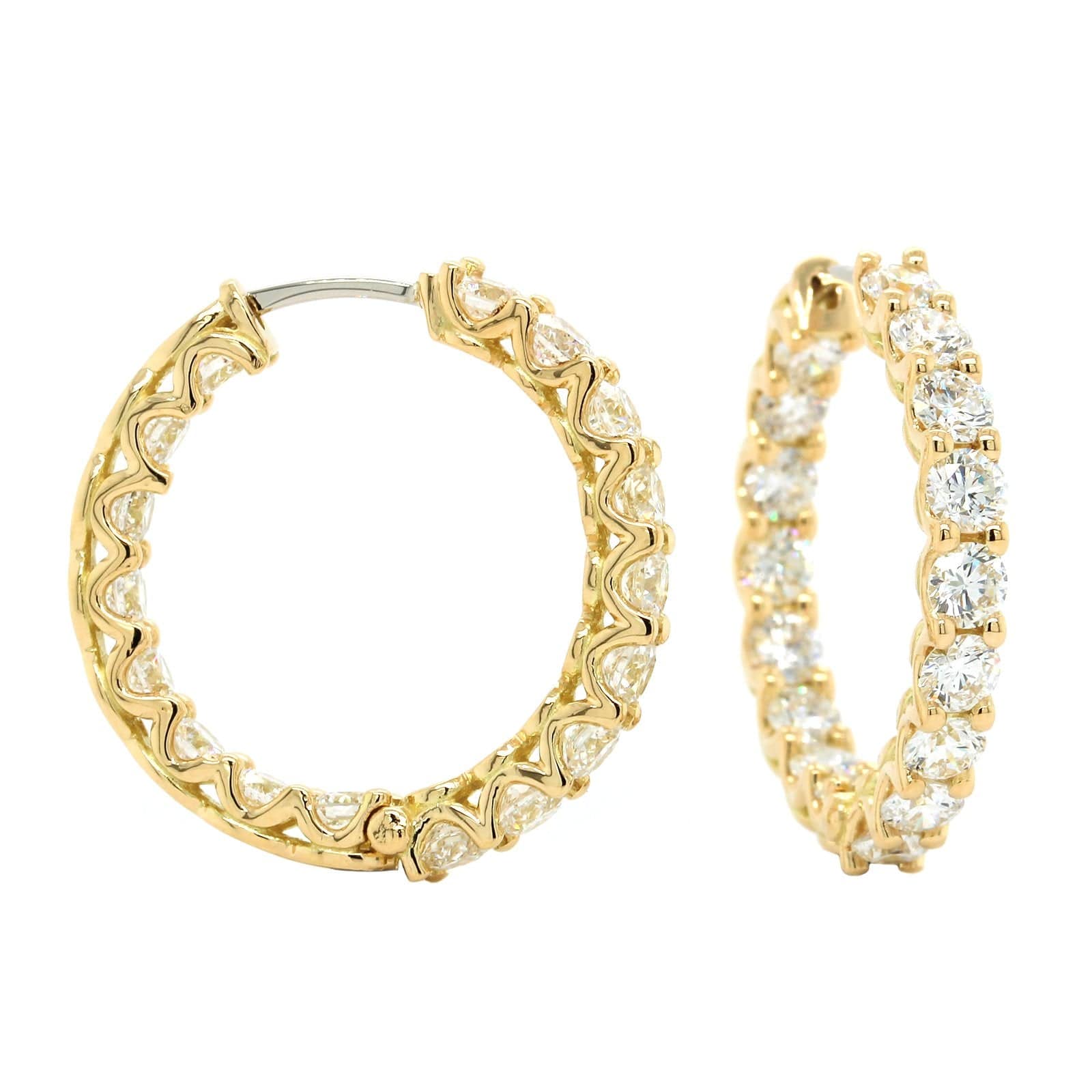 18K Yellow Gold Inside Outside Diamond Hoop Earrings - Image 3