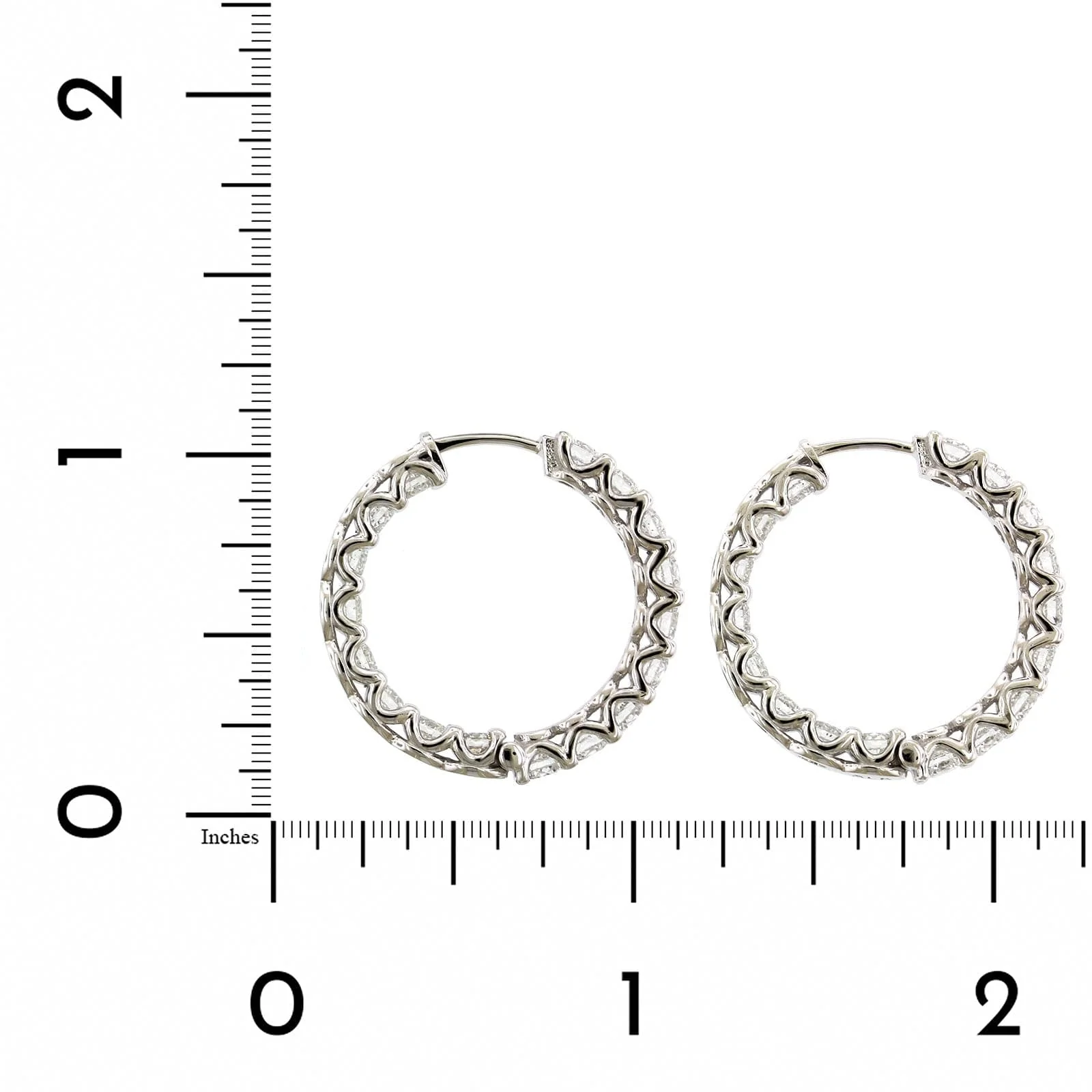18K White Gold Inside Outside Diamond Hoop Earrings - Image 2