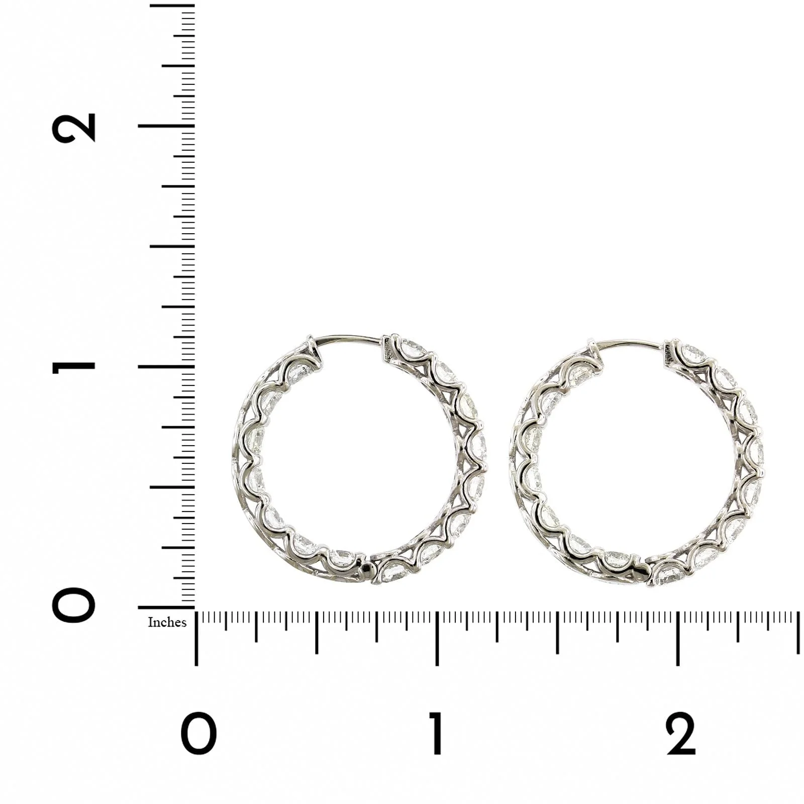 18K White Gold Inside Outside Diamond Hoop Earrings - Image 2