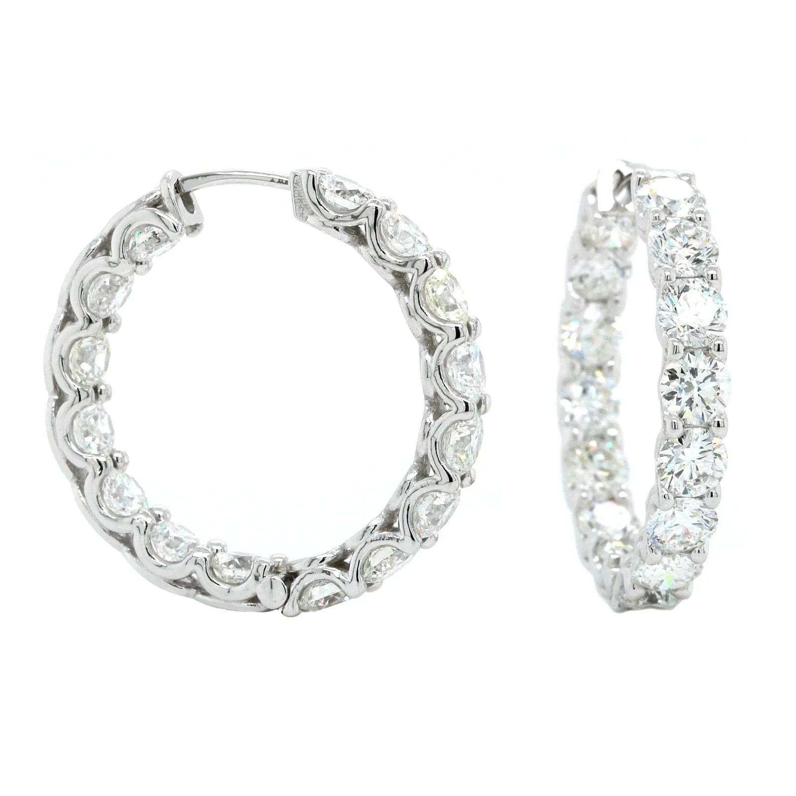 18K White Gold Inside Outside Diamond Hoop Earrings - Image 3