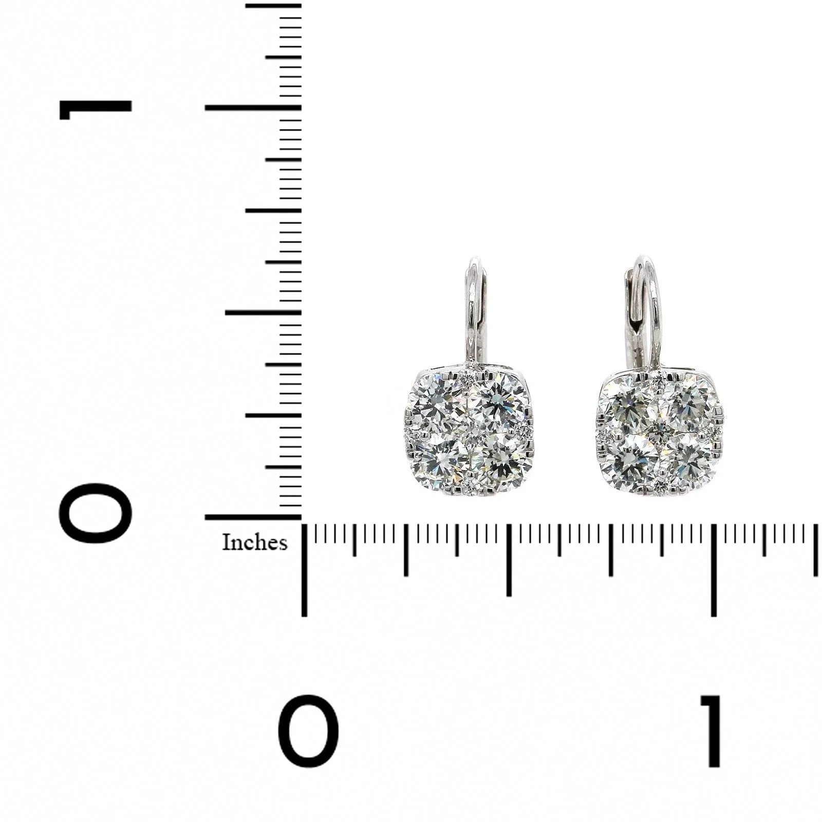 18K White Gold Diamond Cluster Drop Earrings - Image 2