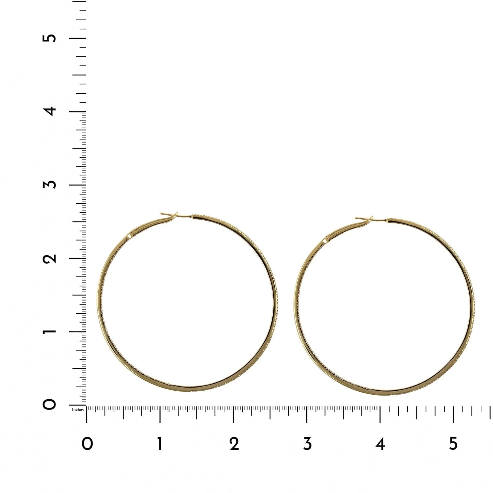 14K Yellow Gold Thin Diamond Hoop Earrings - Image 2