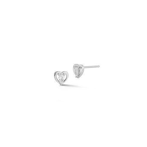 14K White Gold Pear Shape Diamond Heart Stud Earrings