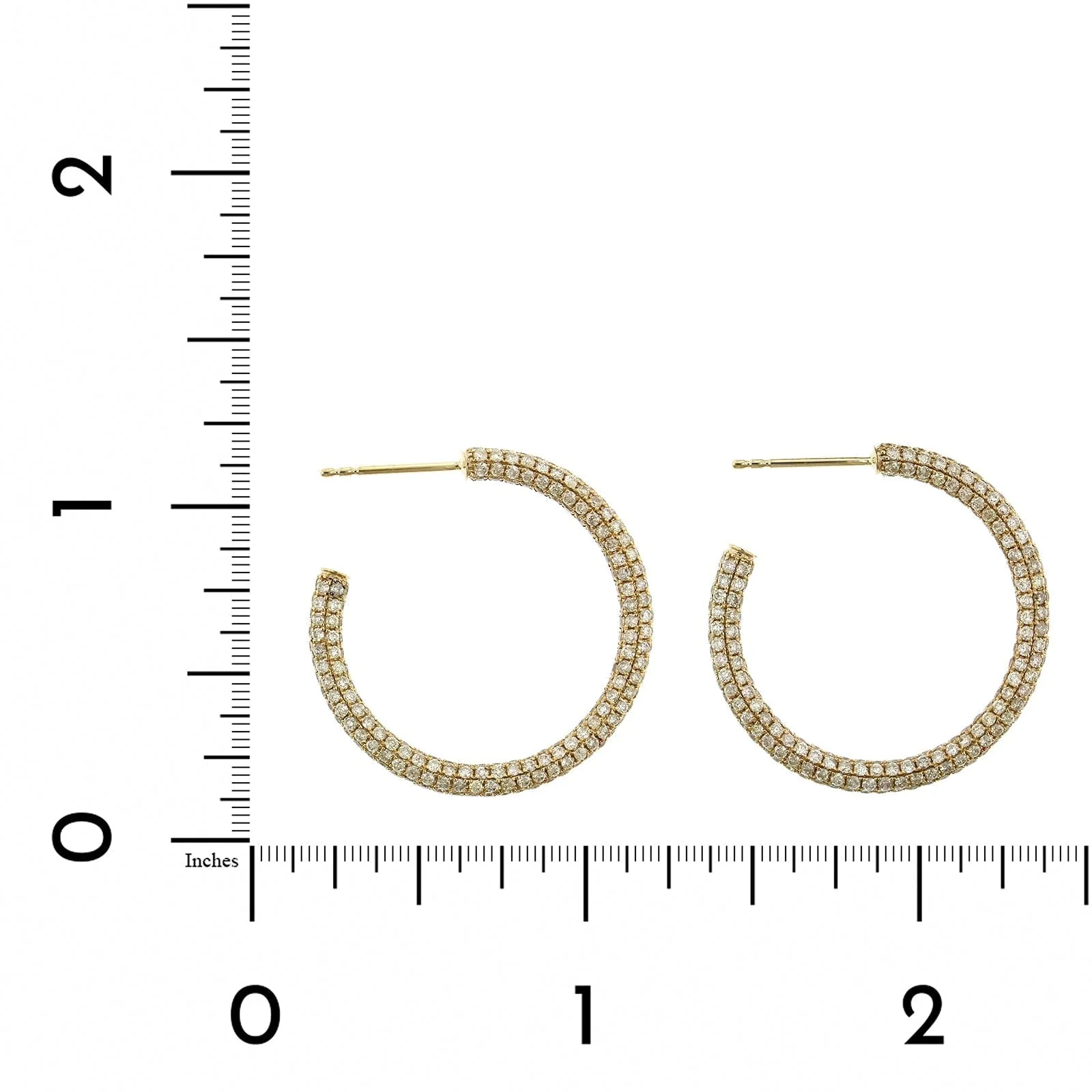 14K Yellow Gold Pave Inside Outside Hoop Earrings - Image 2