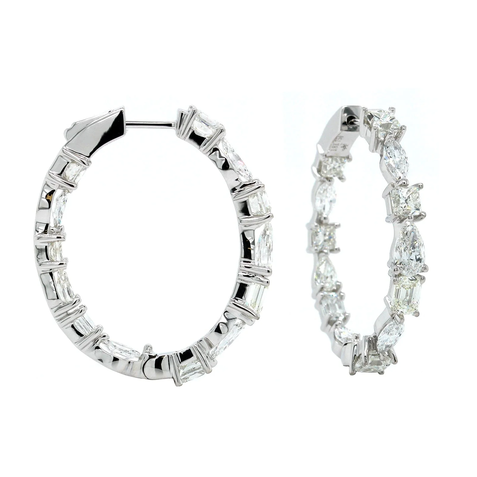 18K White Gold Multi Shape Diamond Hoop Earrings
