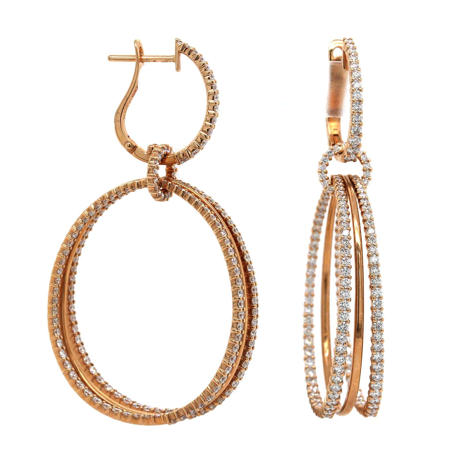 Etho Maria 18K Rose Gold Diamond Drop Hoop Earrings - Image 3