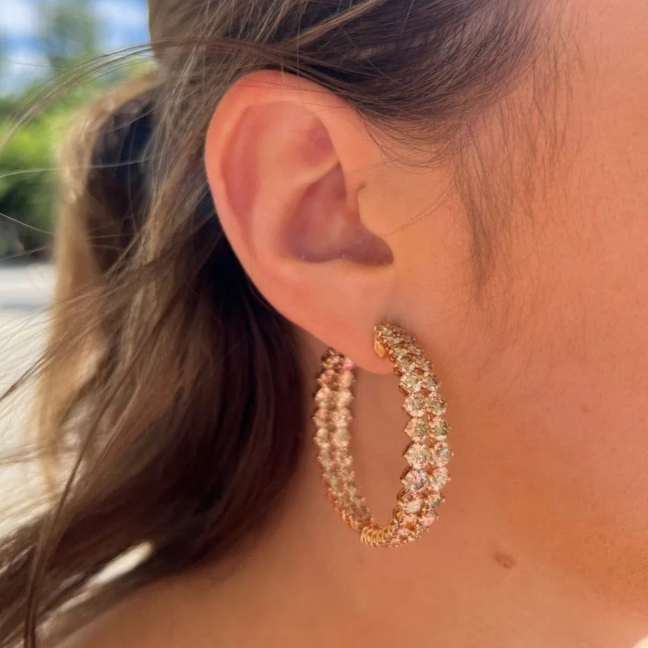 Etho Maria 18K Rose Gold Double Row Diamond Hoop Earrings - Image 2