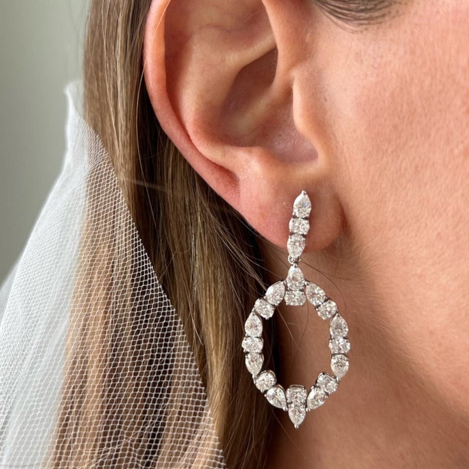 Etho Maria 18K White Gold Diamond Oval Drop Earrings - Image 2