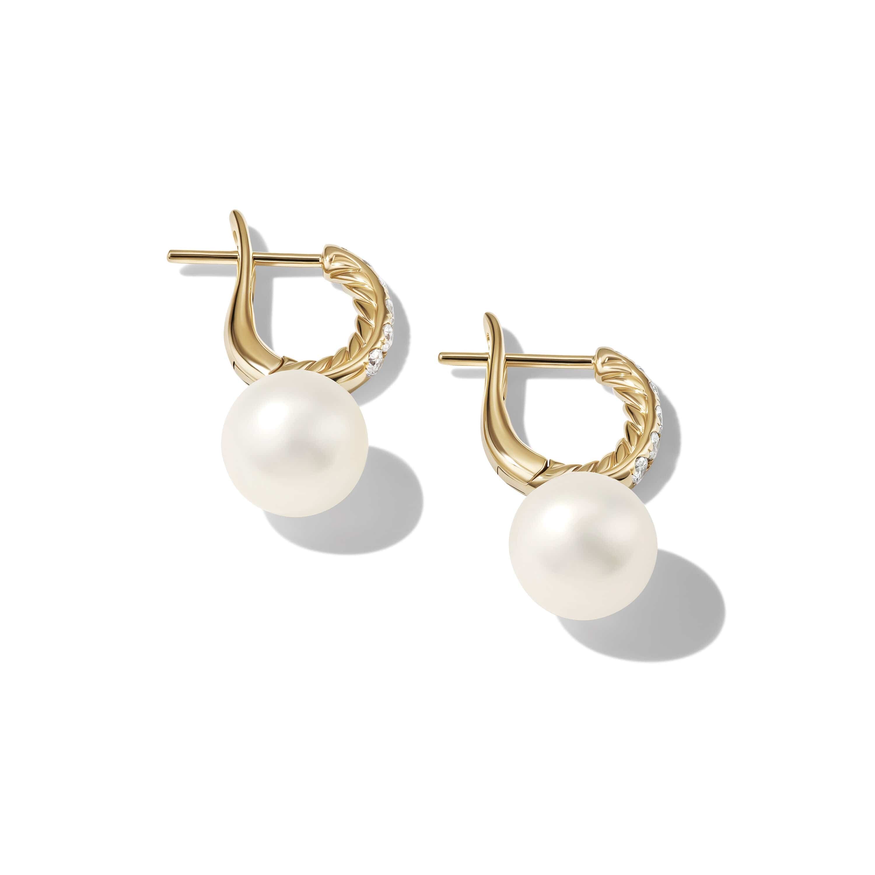 Pearl and Pavé Drop Earrings in 18K Yellow Gold with Diamonds - Image 2