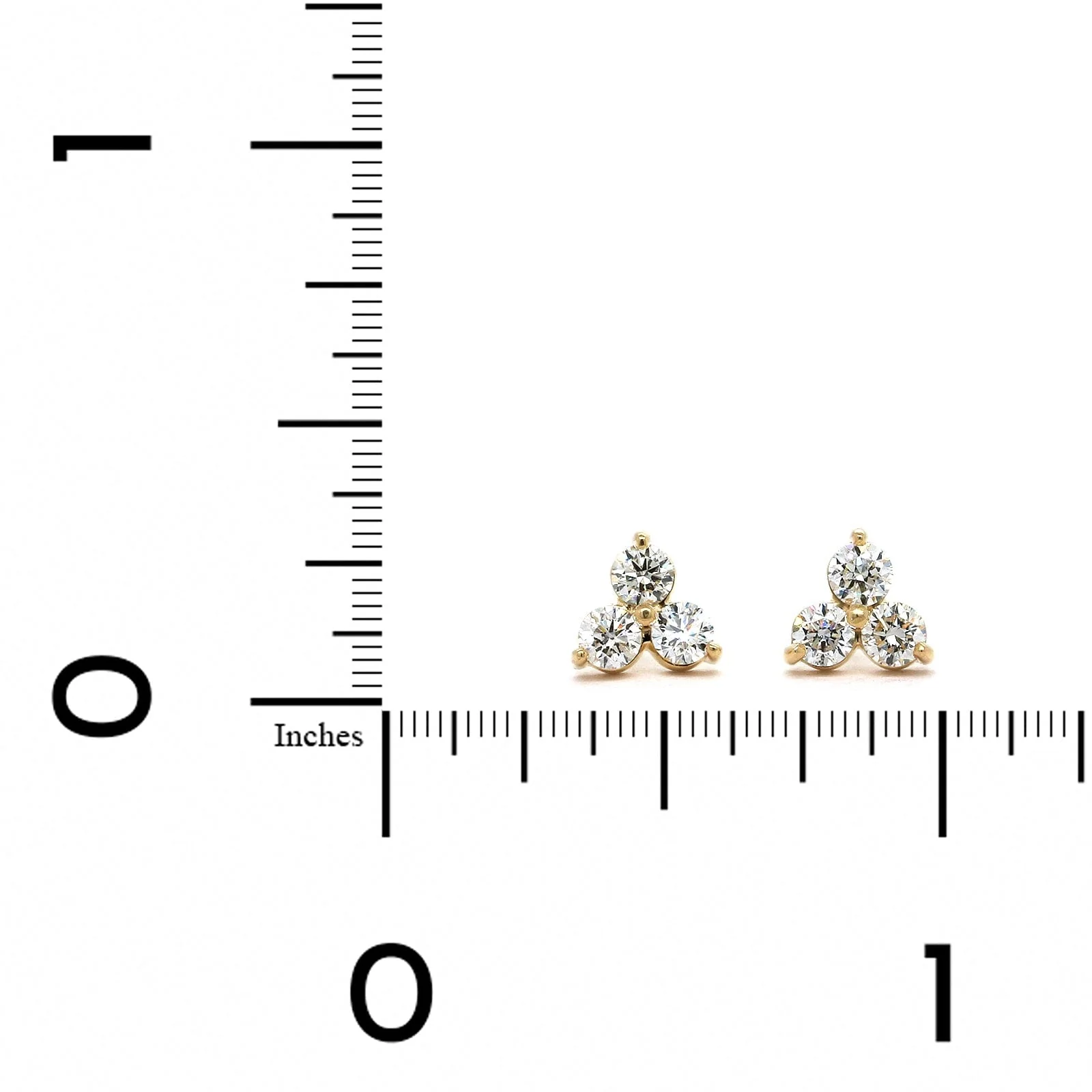 14K Yellow Gold Three Stone Diamond Cluster Stud Earrings - Image 2