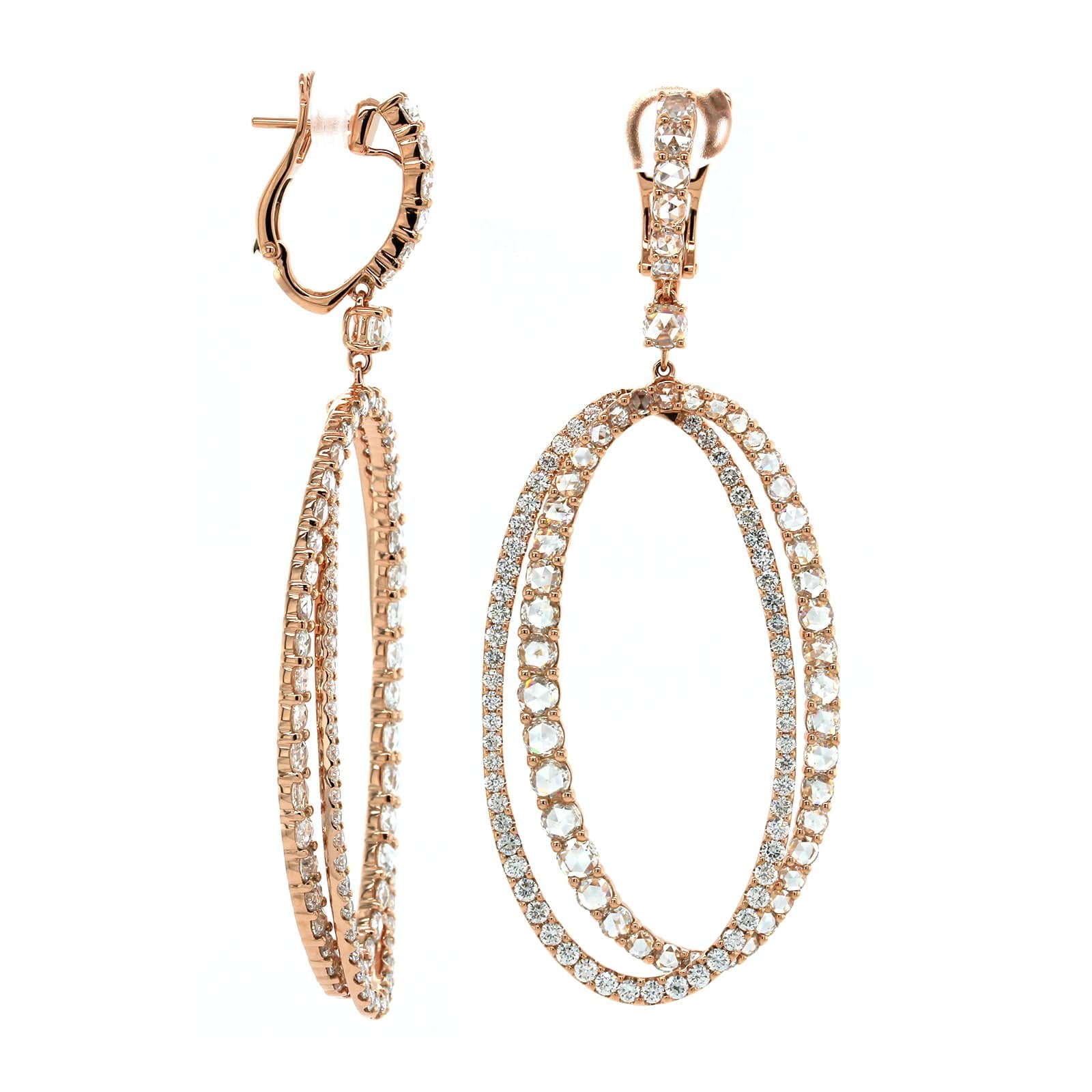 Etho Maria 18K Rose Gold Diamond Drop Hoop Earrings - Image 3