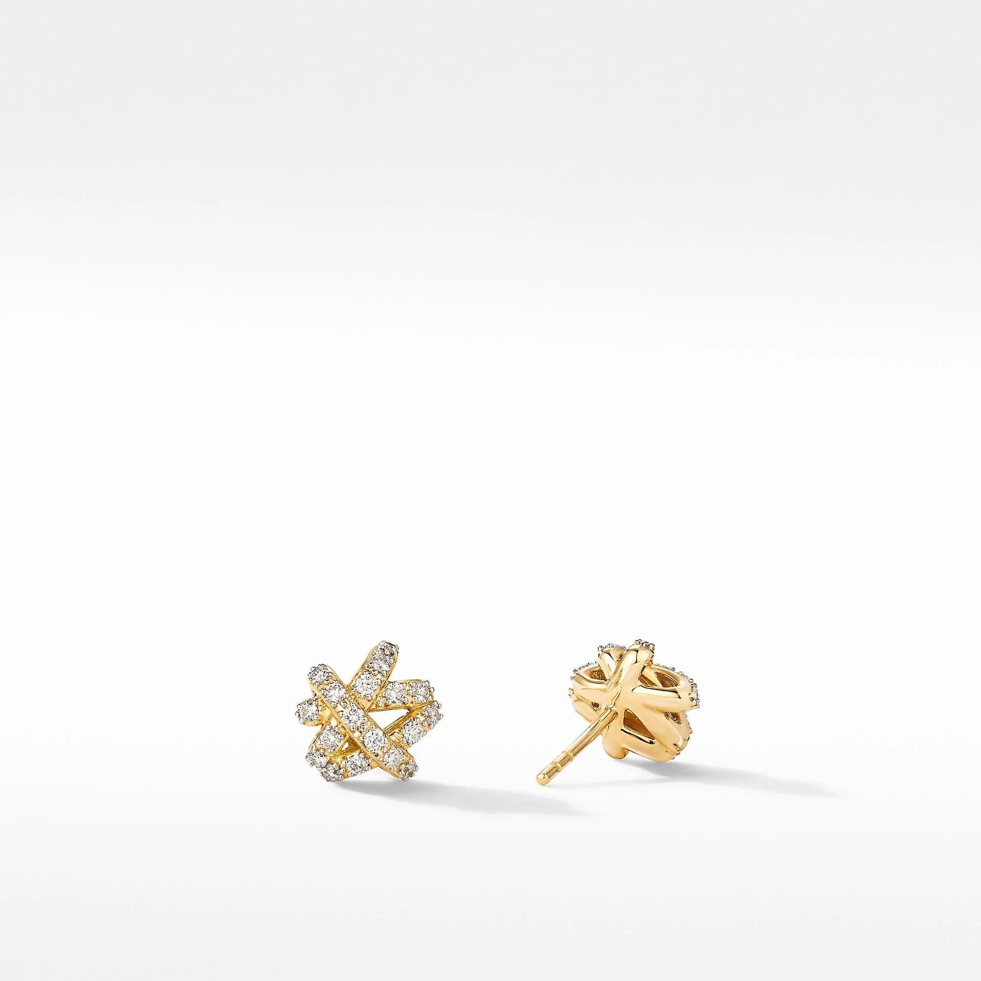 Crossover Stud Earrings in 18K Yellow Gold with Full Pavé Diamonds - Image 3