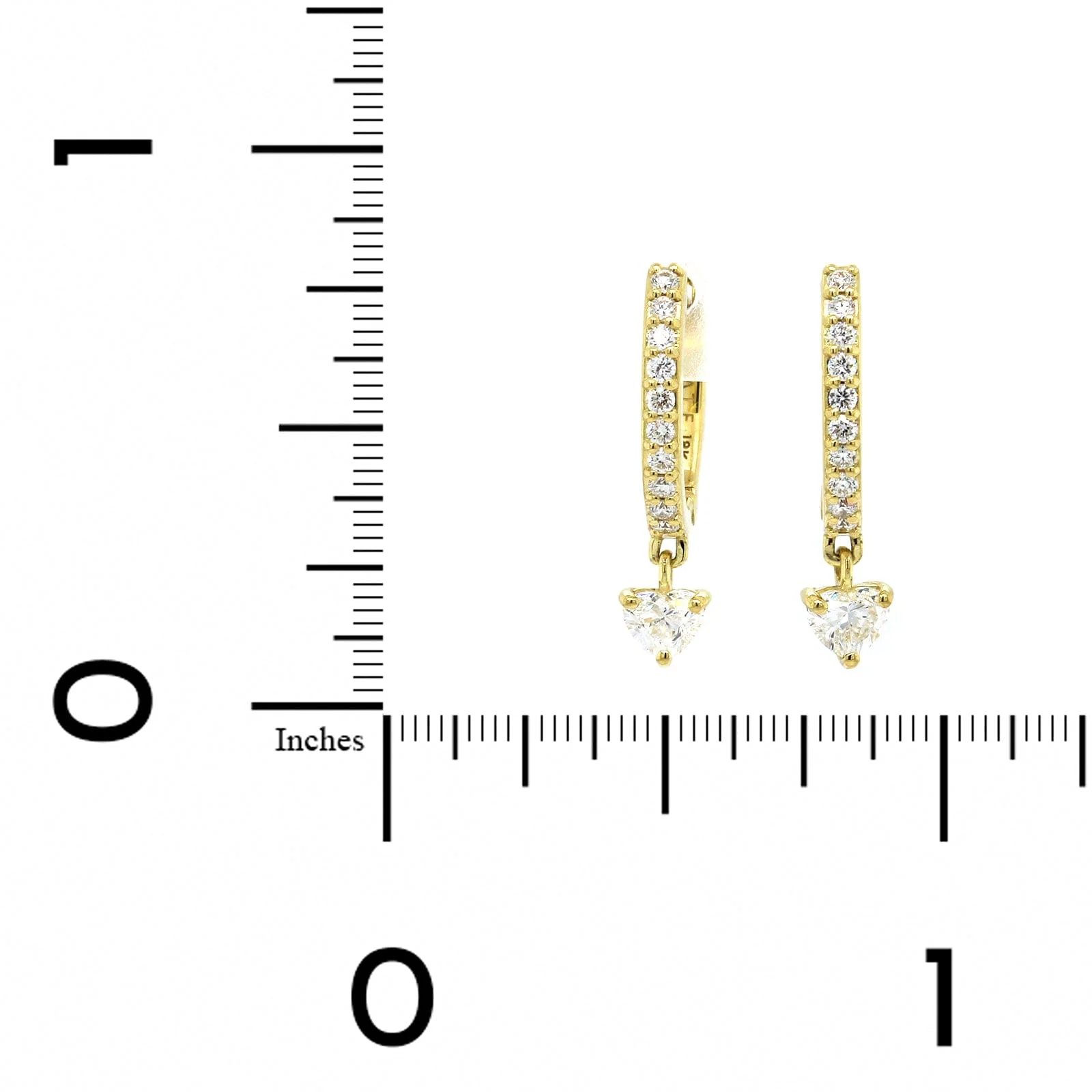 18K Yellow Gold Heart Shape Diamond Drop Earrings - Image 3