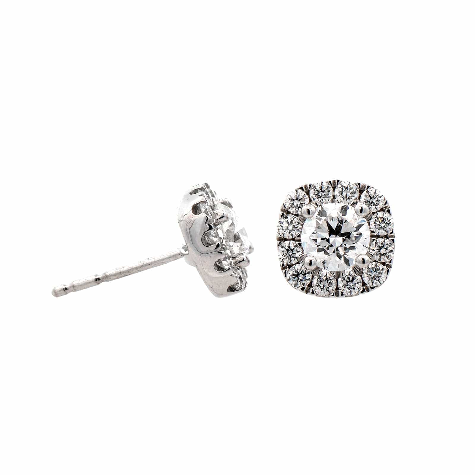 18K White Gold Diamond Halo Stud Earrings