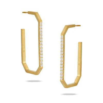 18K Yellow Gold Diamond Square Hoop Earrings