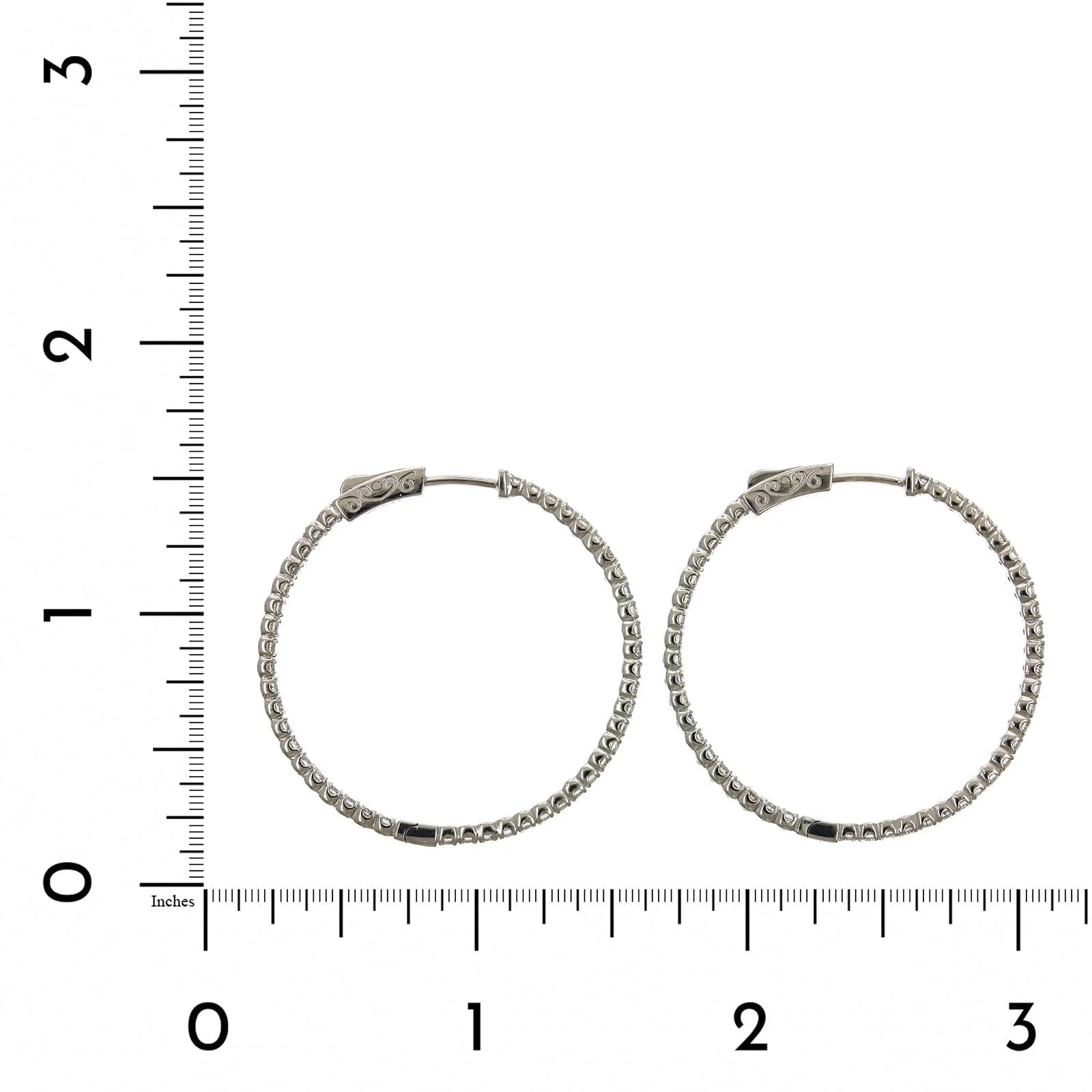 14K White Gold Inside Outside Diamond Hoop Earrings - Image 2