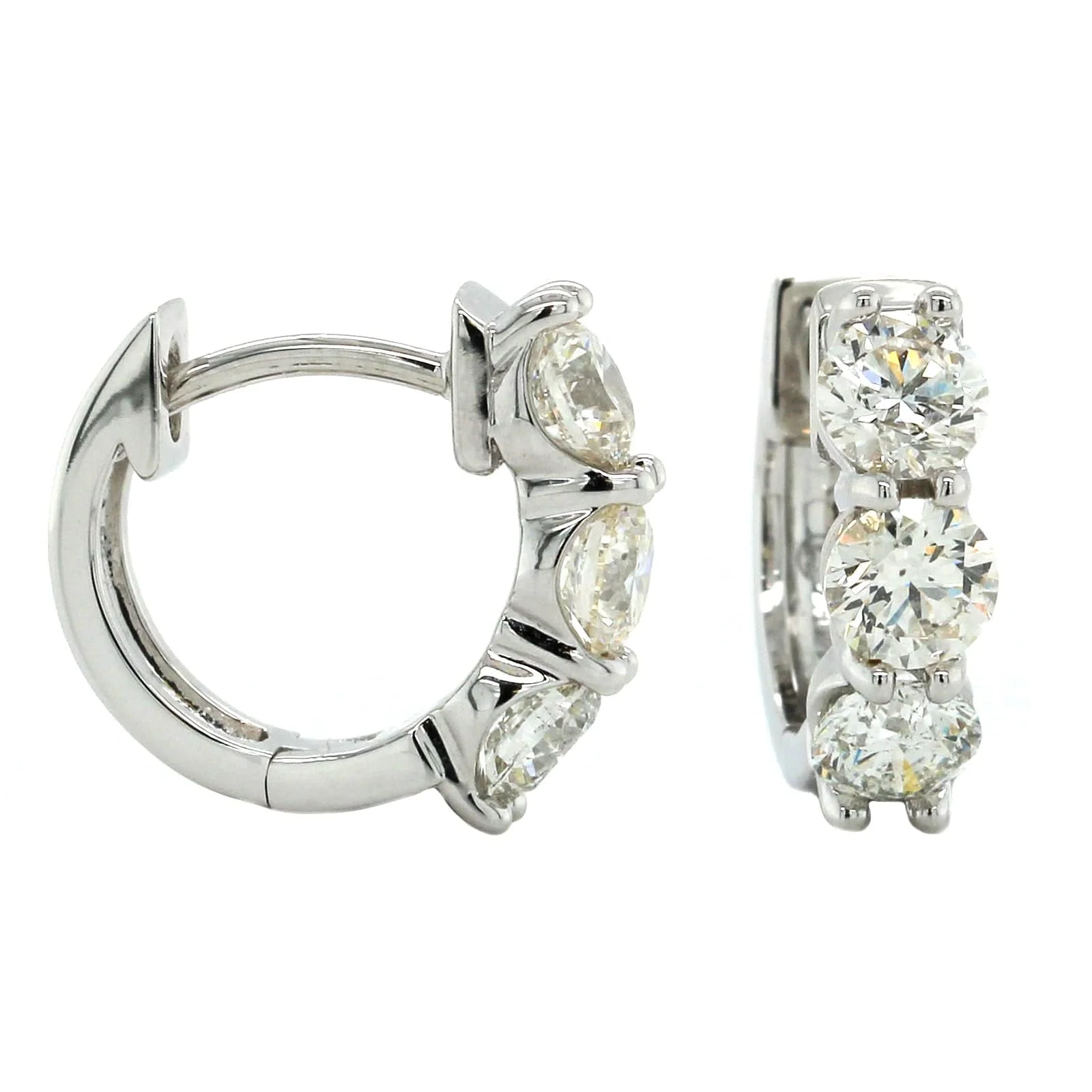 14K White Gold 3 Diamond Huggie Earrings