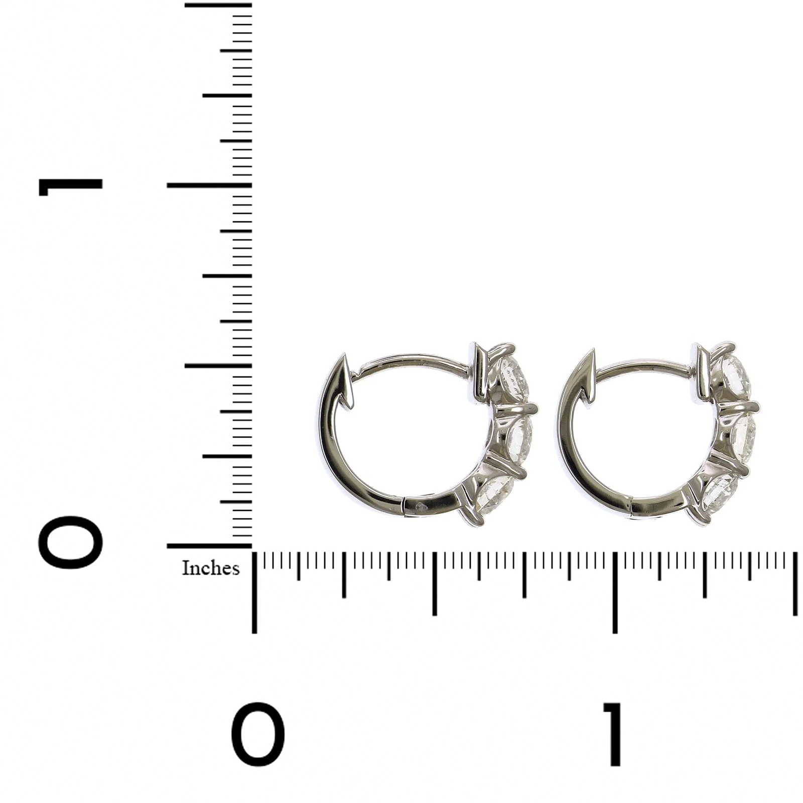 14K White Gold 3 Diamond Huggie Earrings - Image 2
