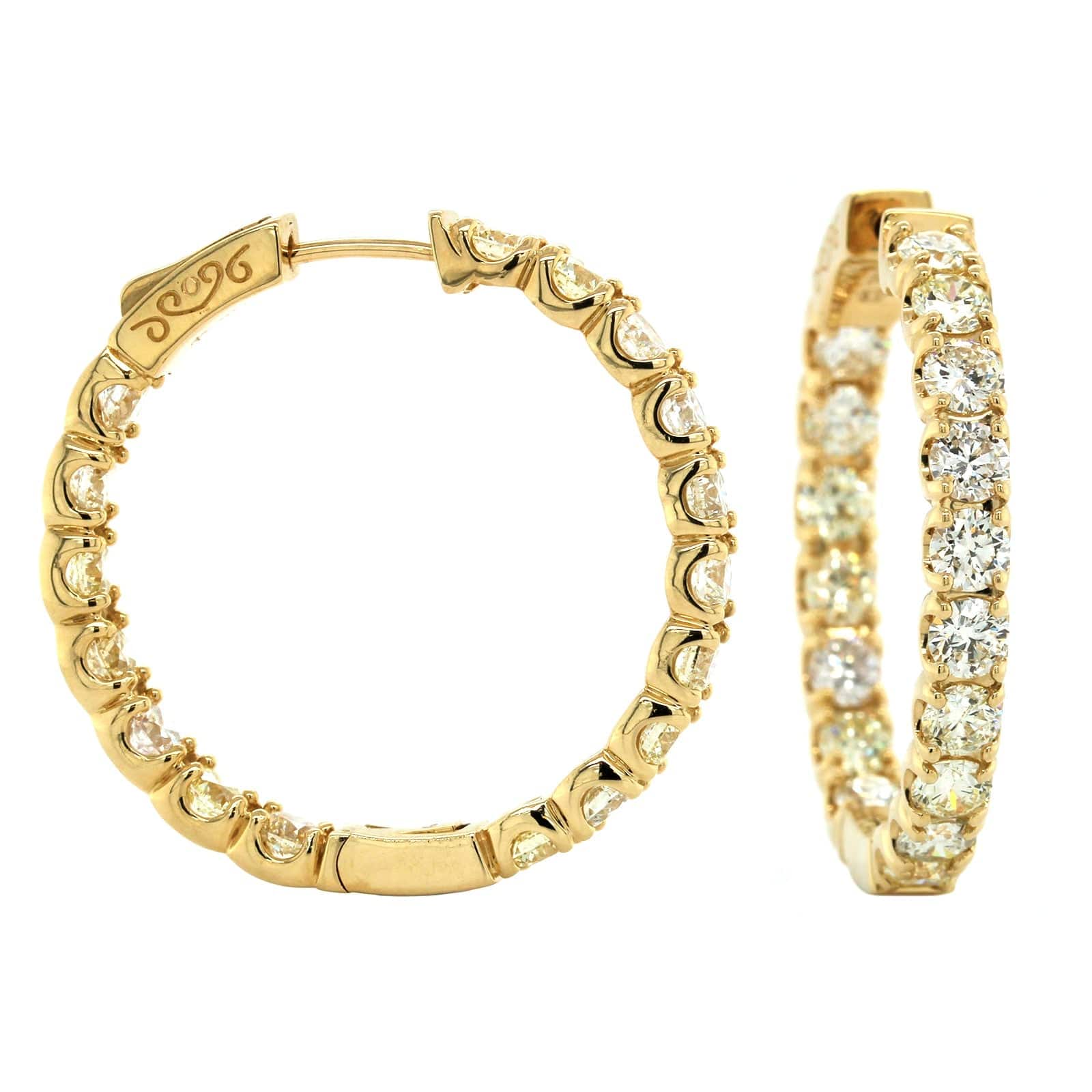14K Yellow Gold Inside Outside Diamond Hoop Earrings