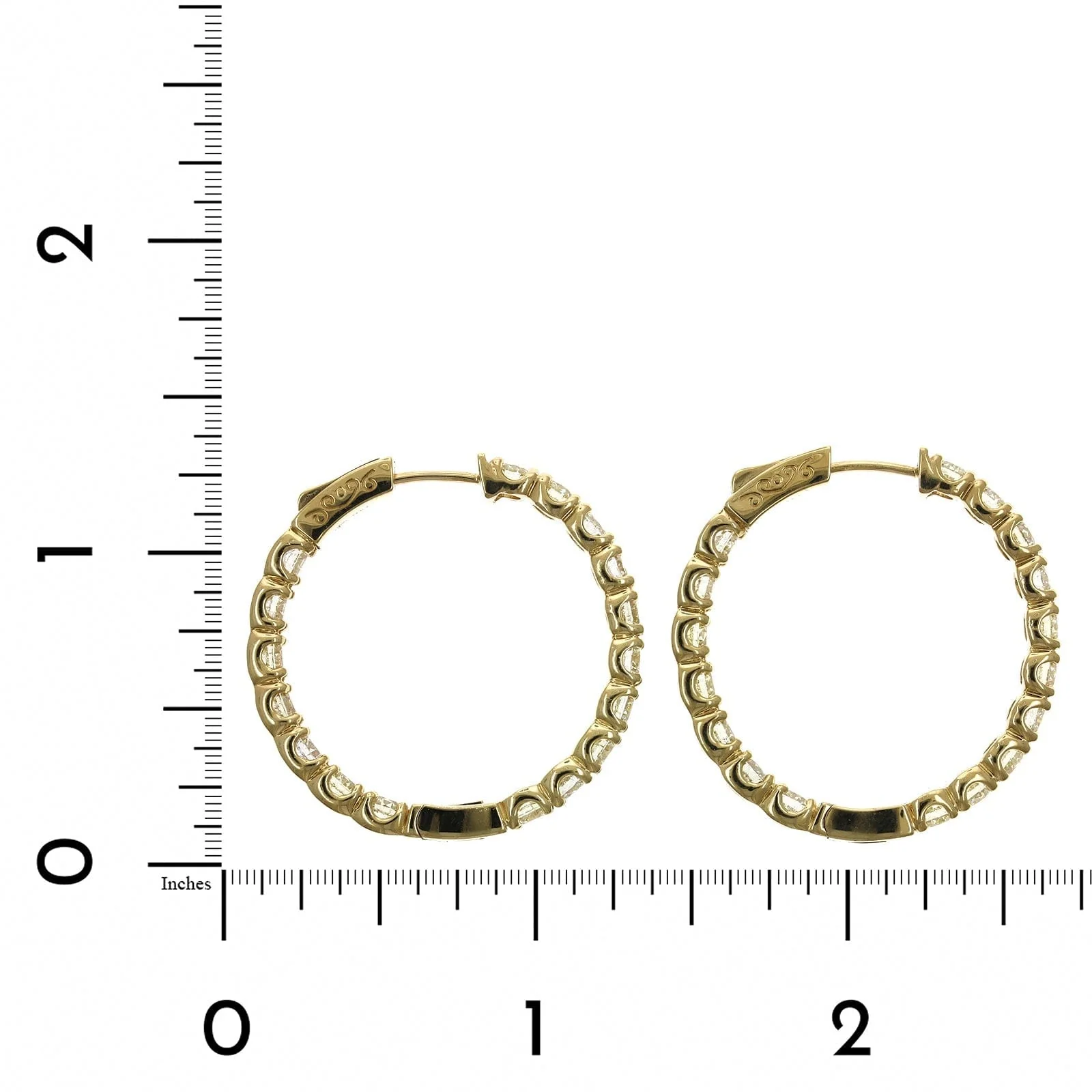 14K Yellow Gold Inside Outside Diamond Hoop Earrings - Image 2