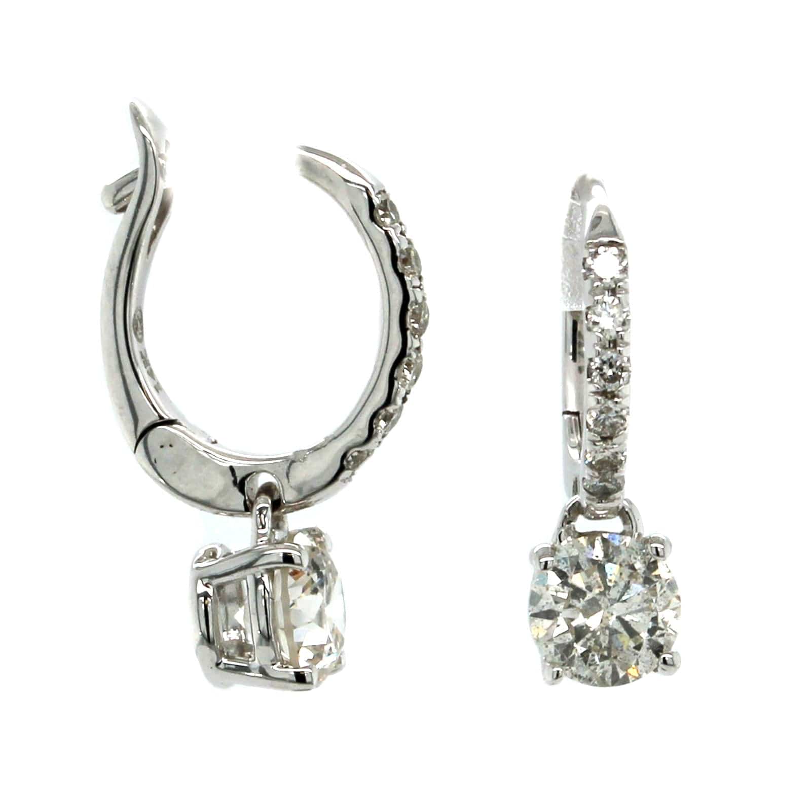 14K White Gold Huggie Diamond Drop Earrings