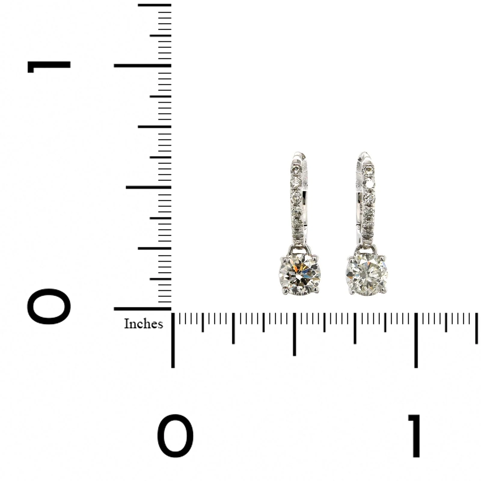 14K White Gold Huggie Diamond Drop Earrings - Image 2