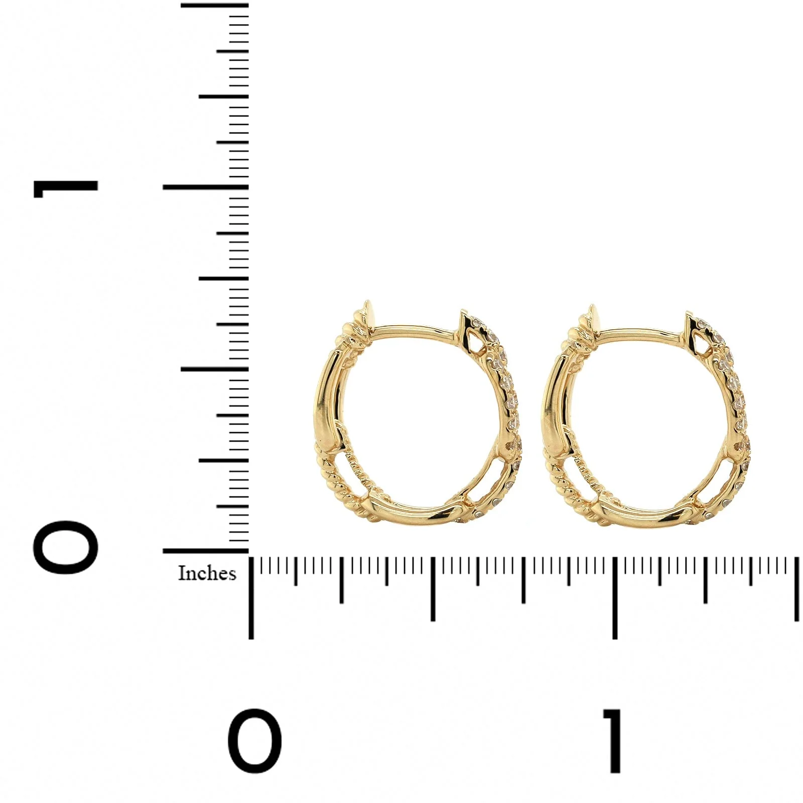 14K Yellow Gold Link Design Diamond Huggie Earrings - Image 2