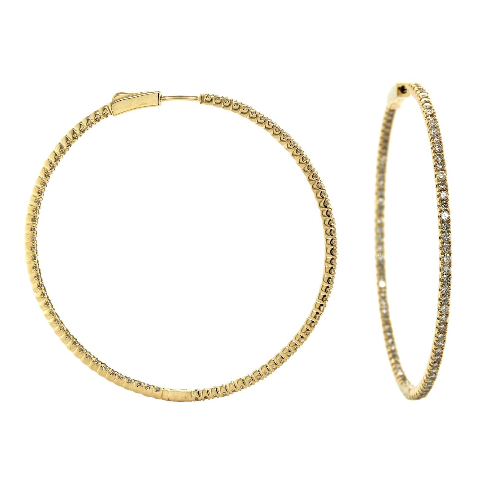 14K Yellow Gold Inside Outside Diamond Hoop Earrings