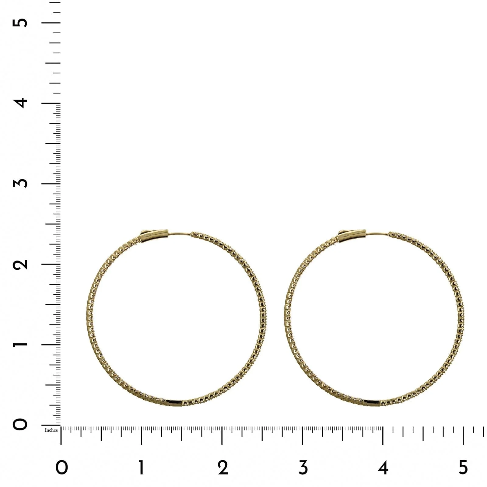 14K Yellow Gold Inside Outside Diamond Hoop Earrings - Image 2