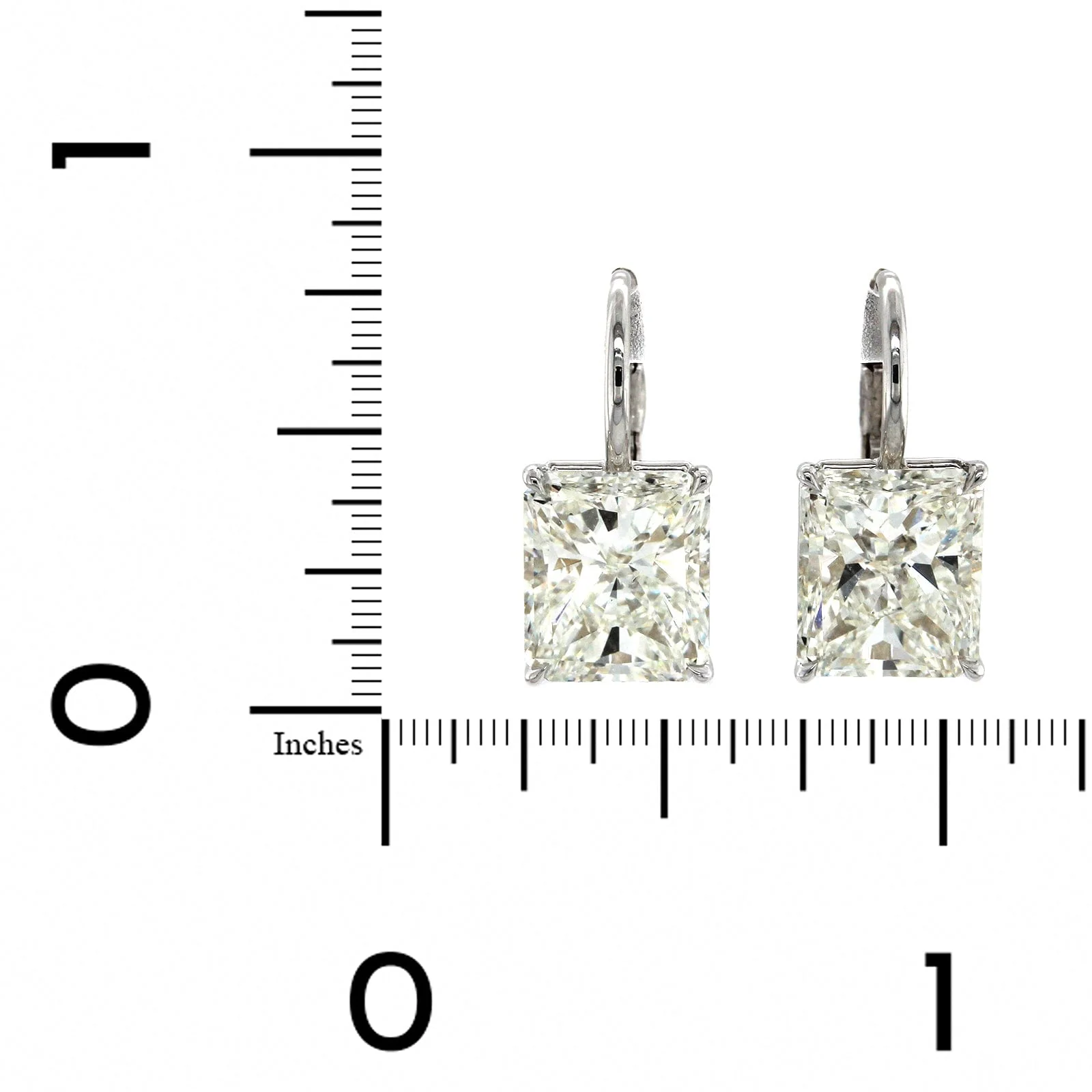 18K White Gold Radiant Cut Diamond Drop Earrings - Image 2