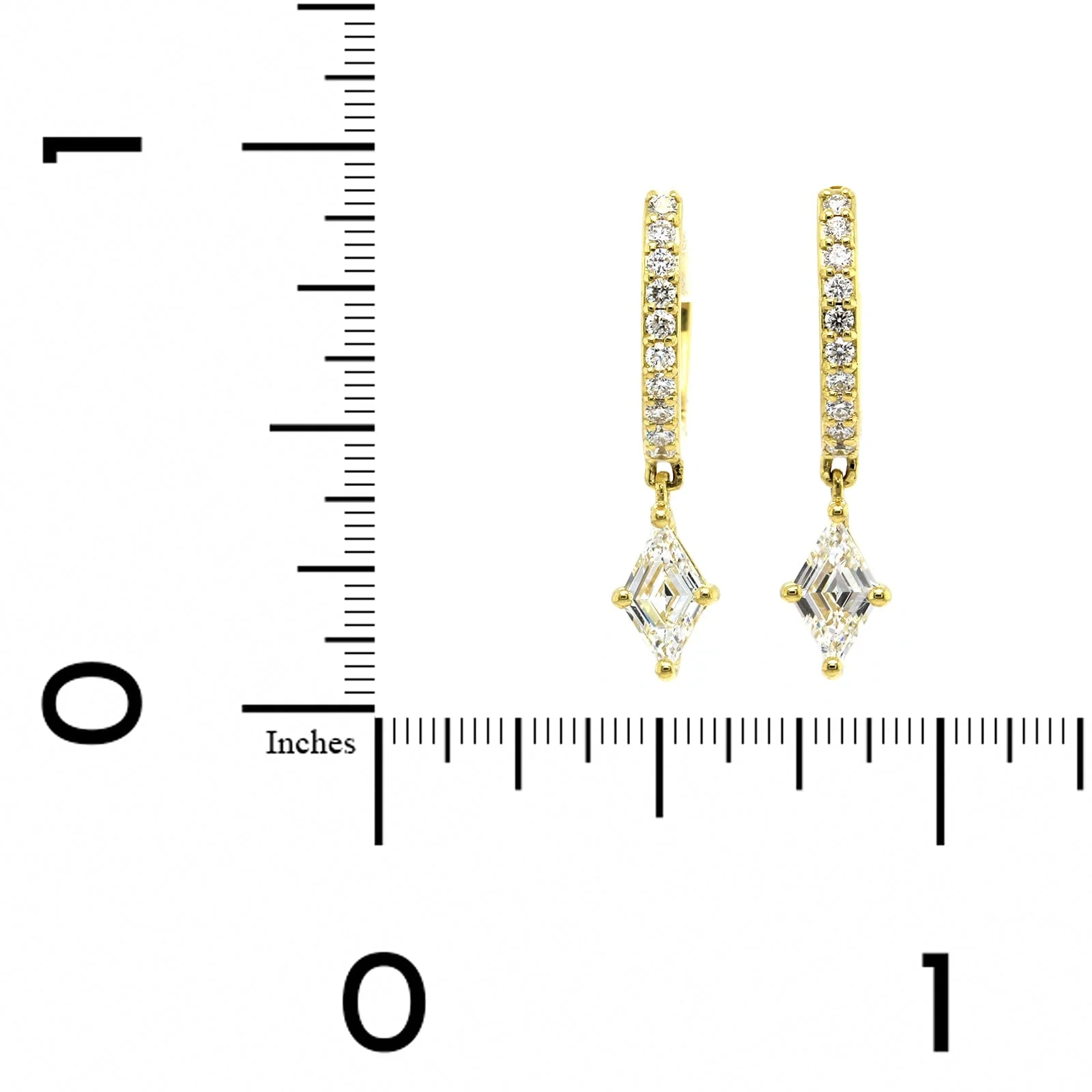 18K Yellow Gold Lozenge Diamond Drop Huggie Earrings - Image 2