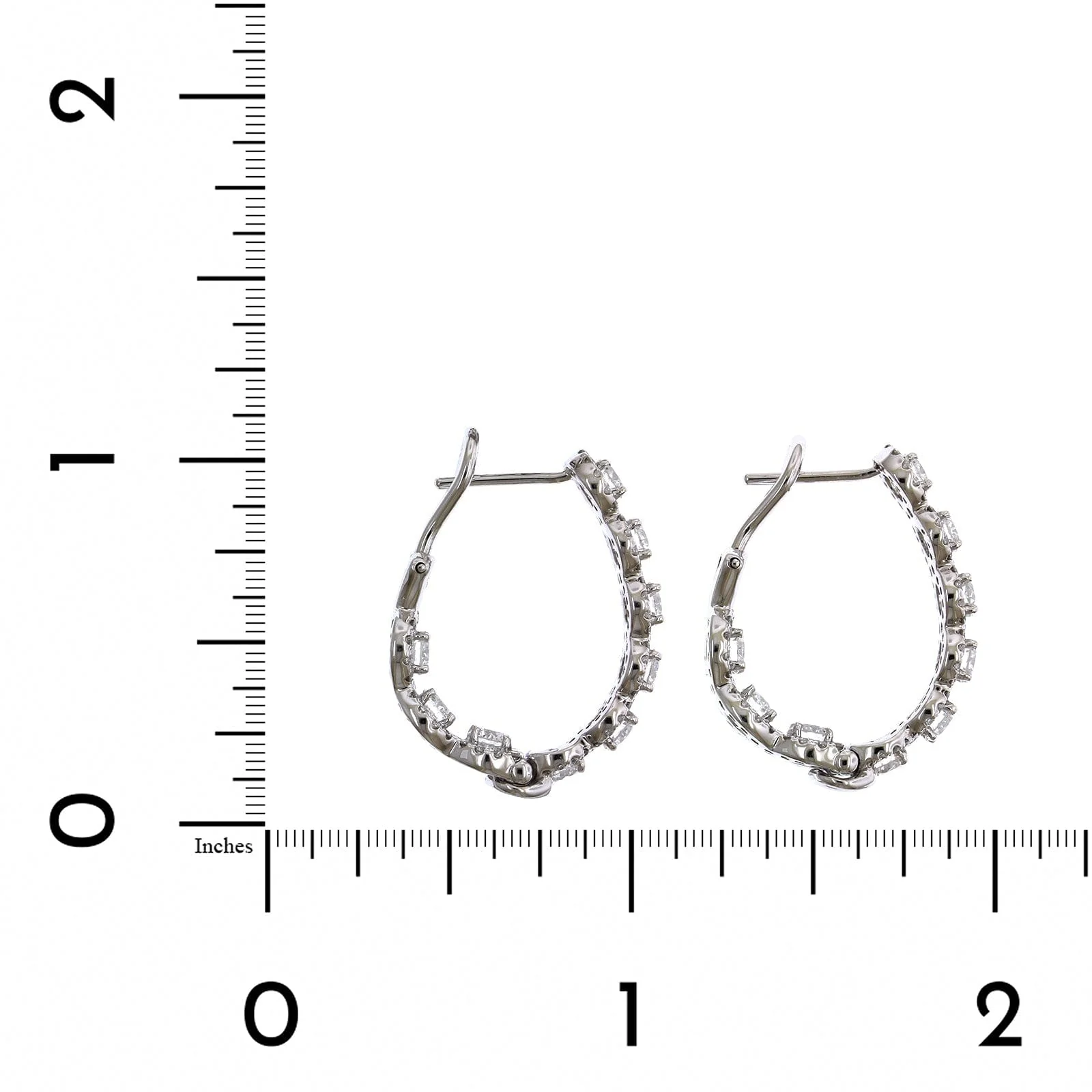 18K White Gold Diamond Halo Hoop Earrings - Image 2