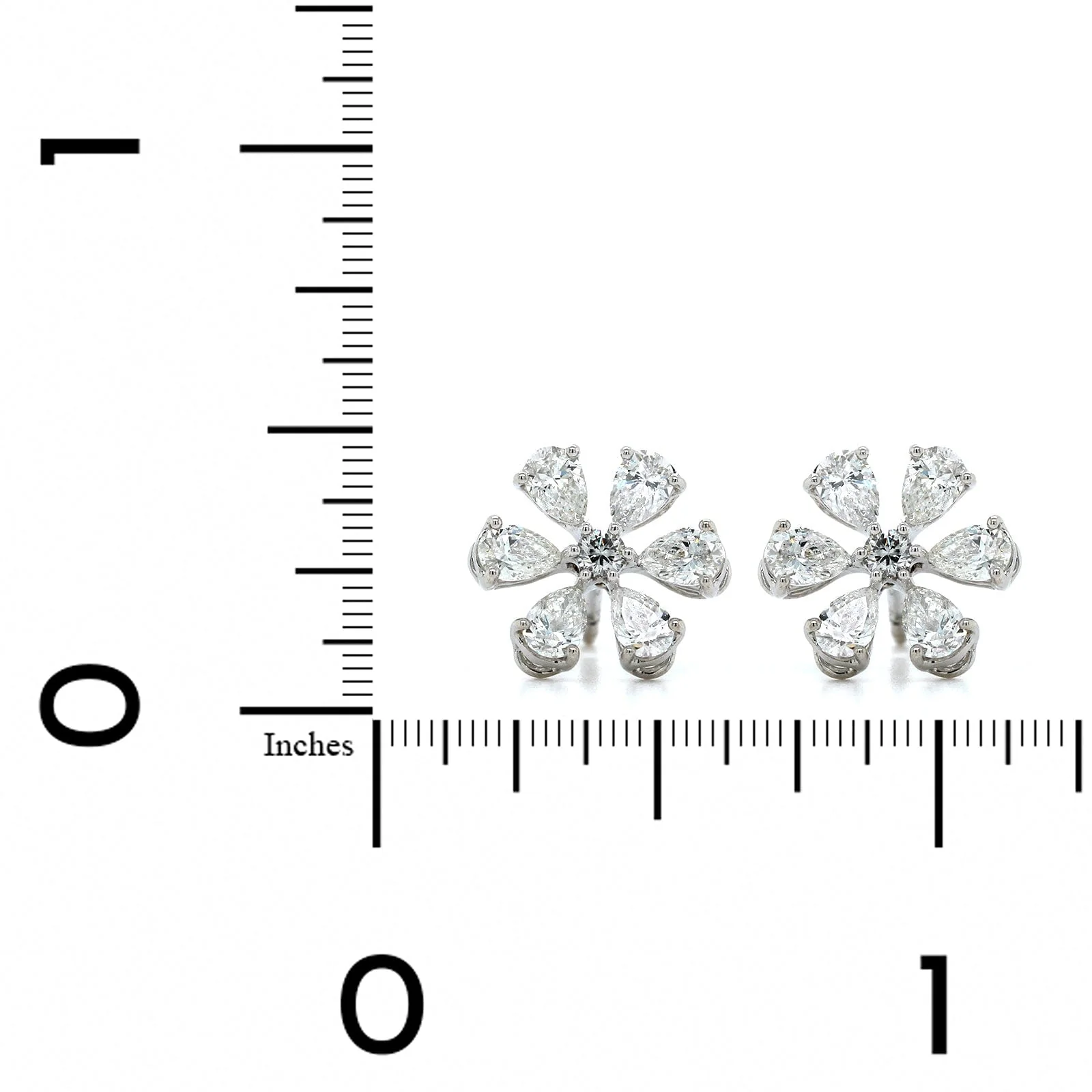 18K White Gold Flower Diamond Stud Earrings - Image 2