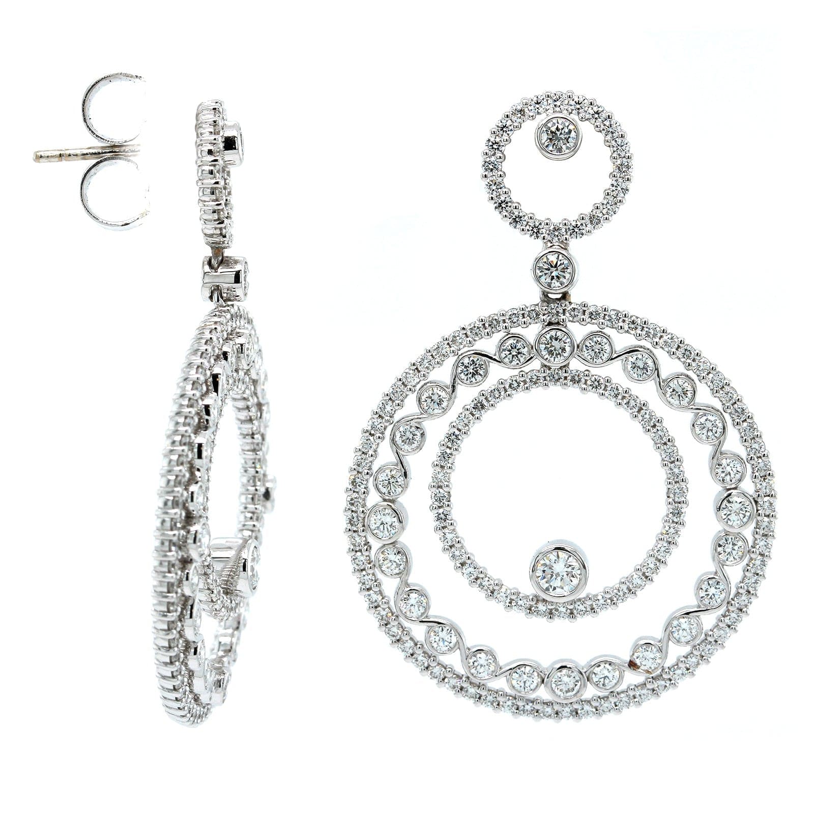 18K White Gold Diamond Circle Dangle Earrings - Image 3