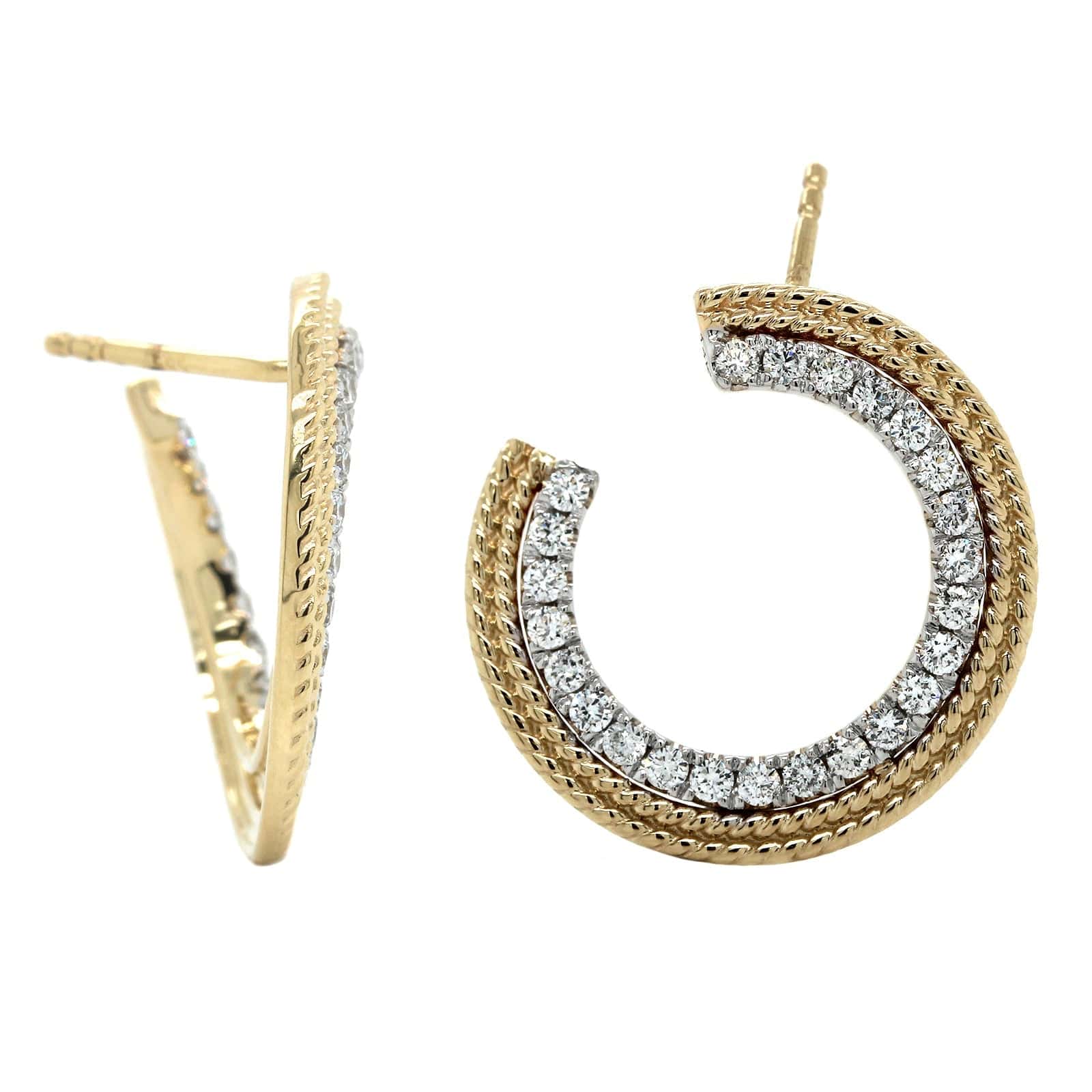 14K Two-Tone Gold Open Diamond Hoop Earrings