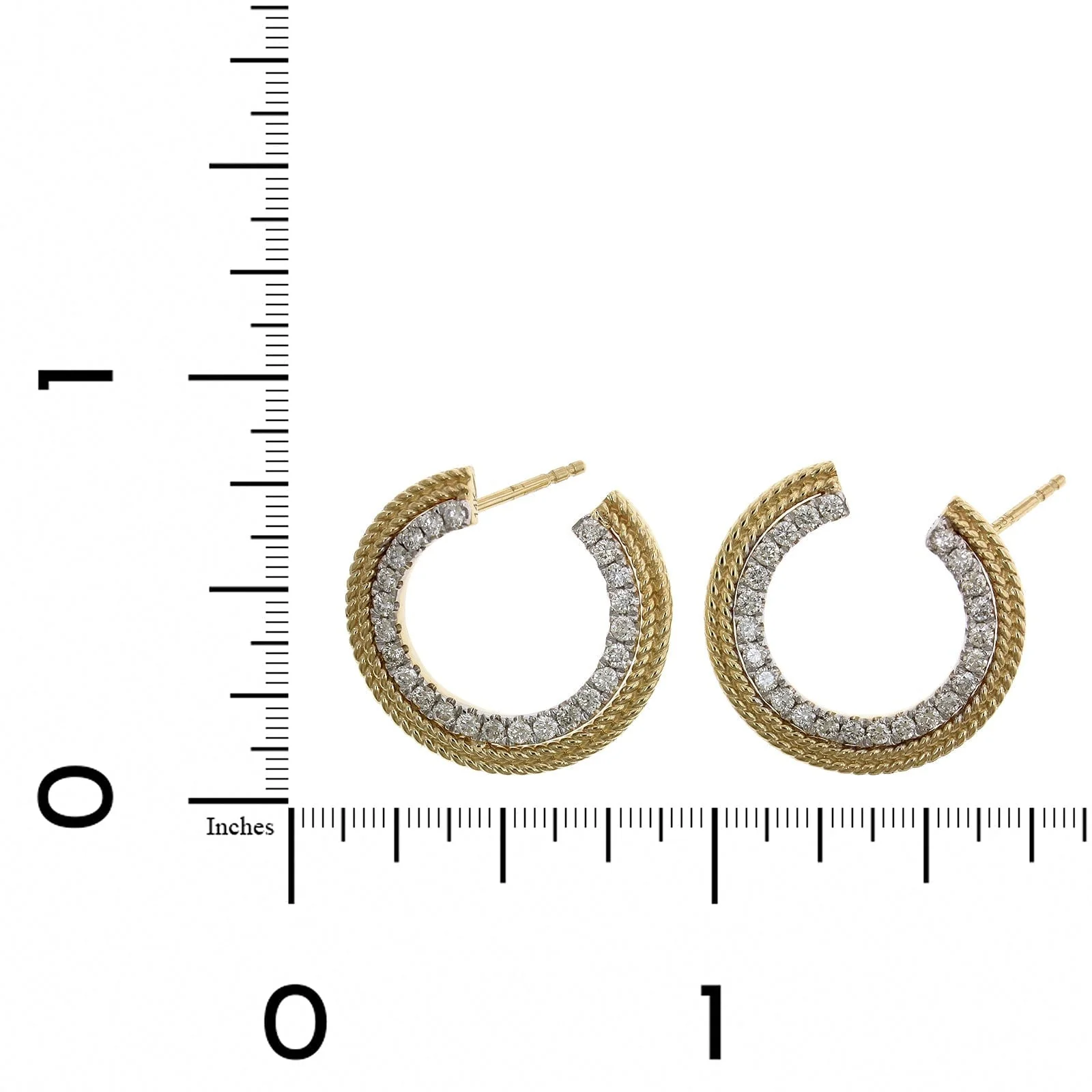 14K Two-Tone Gold Open Diamond Hoop Earrings - Image 2