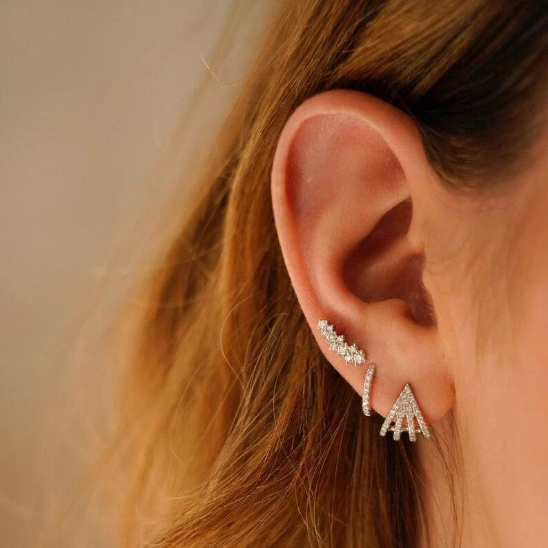 14K Rose Gold Diamond Climber Earrings - Image 2