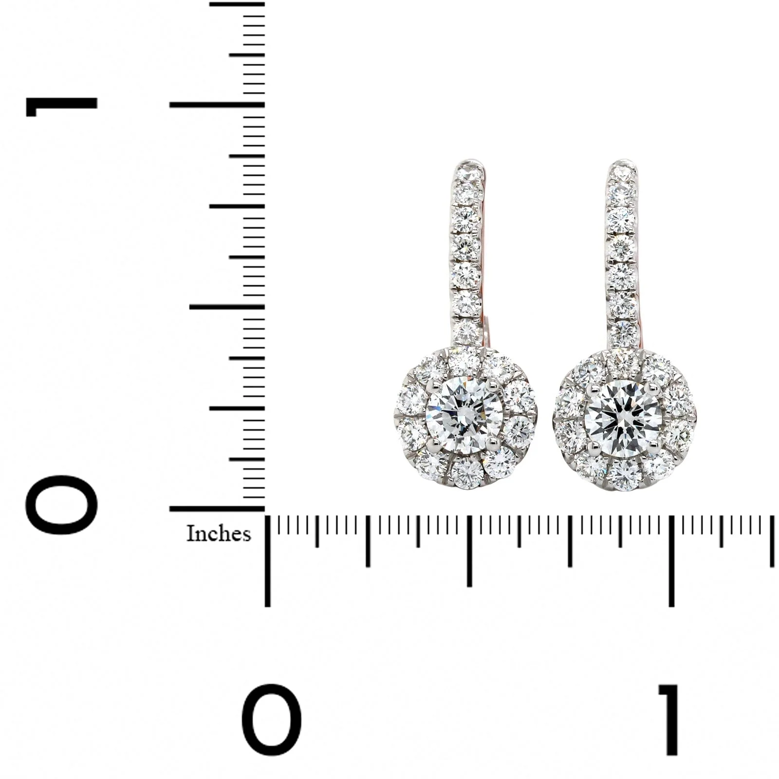 14K White Gold Diamond Halo Drop Earrings - Image 2