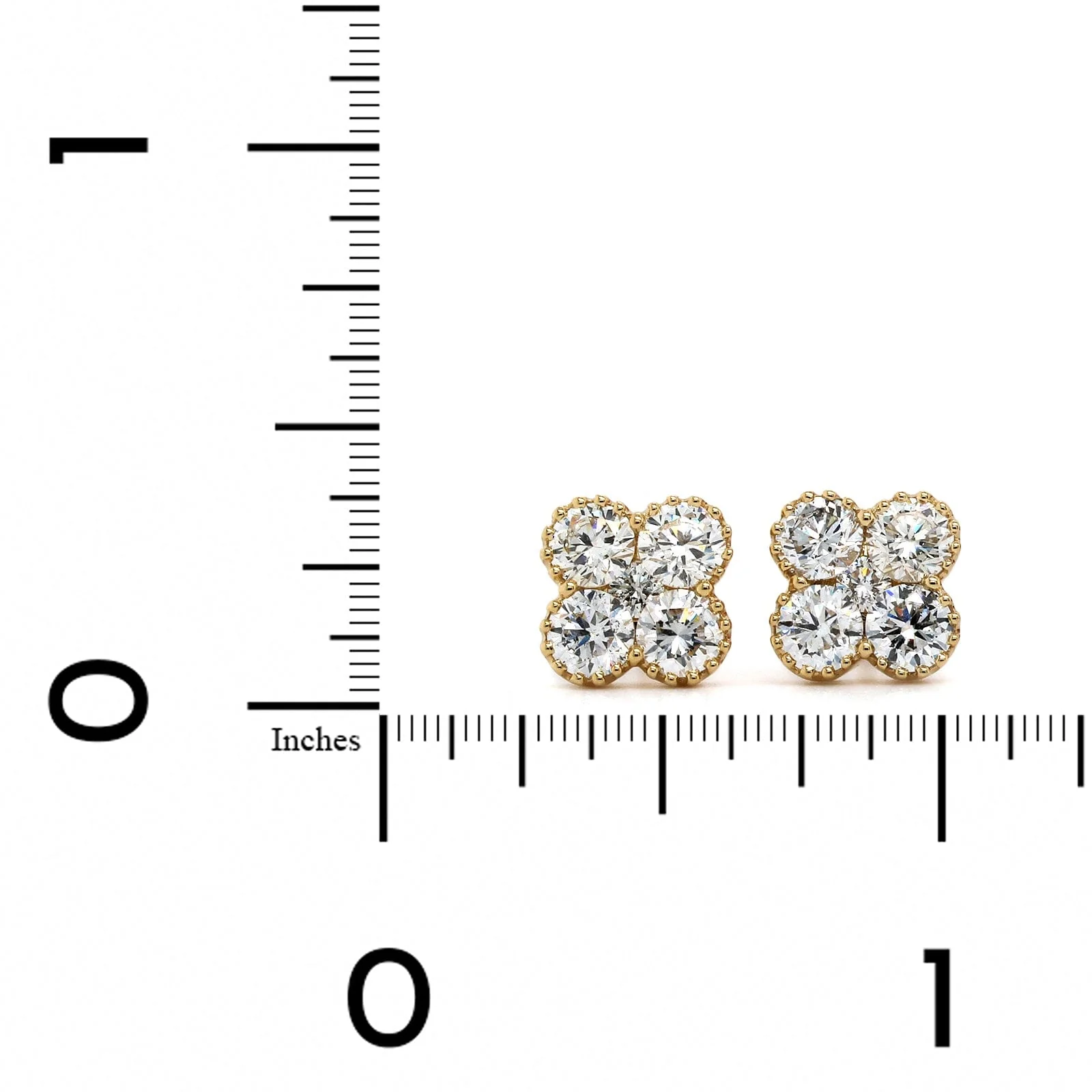 14K Yellow Gold Clover Diamond Stud Earrings - Image 2