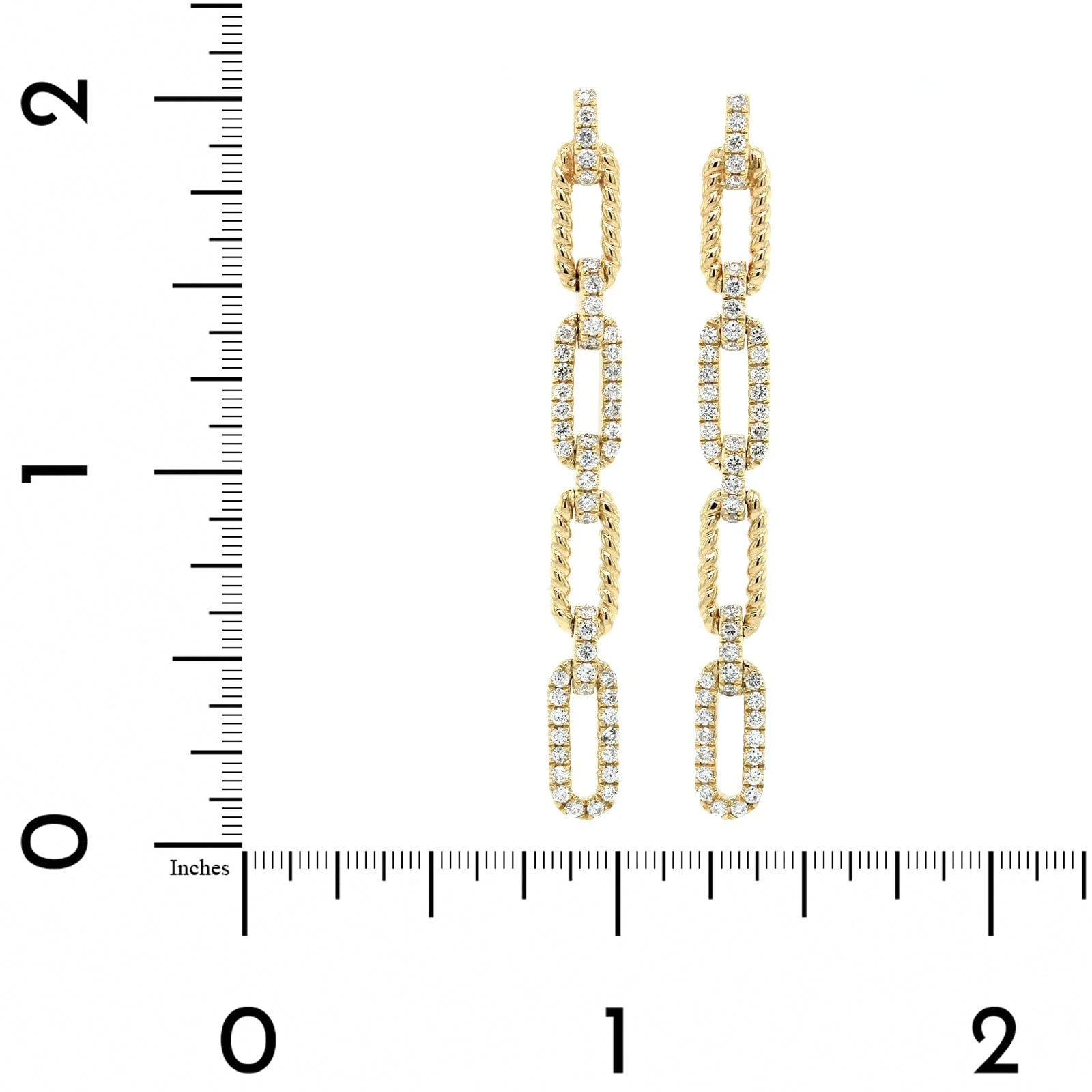 14K Yellow Gold Diamond Paperclip Drop Earrings - Image 2