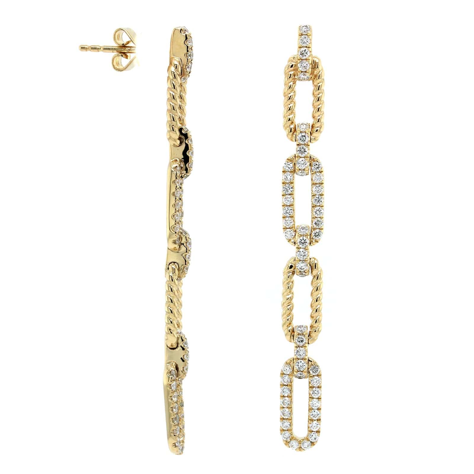 14K Yellow Gold Diamond Paperclip Drop Earrings - Image 3