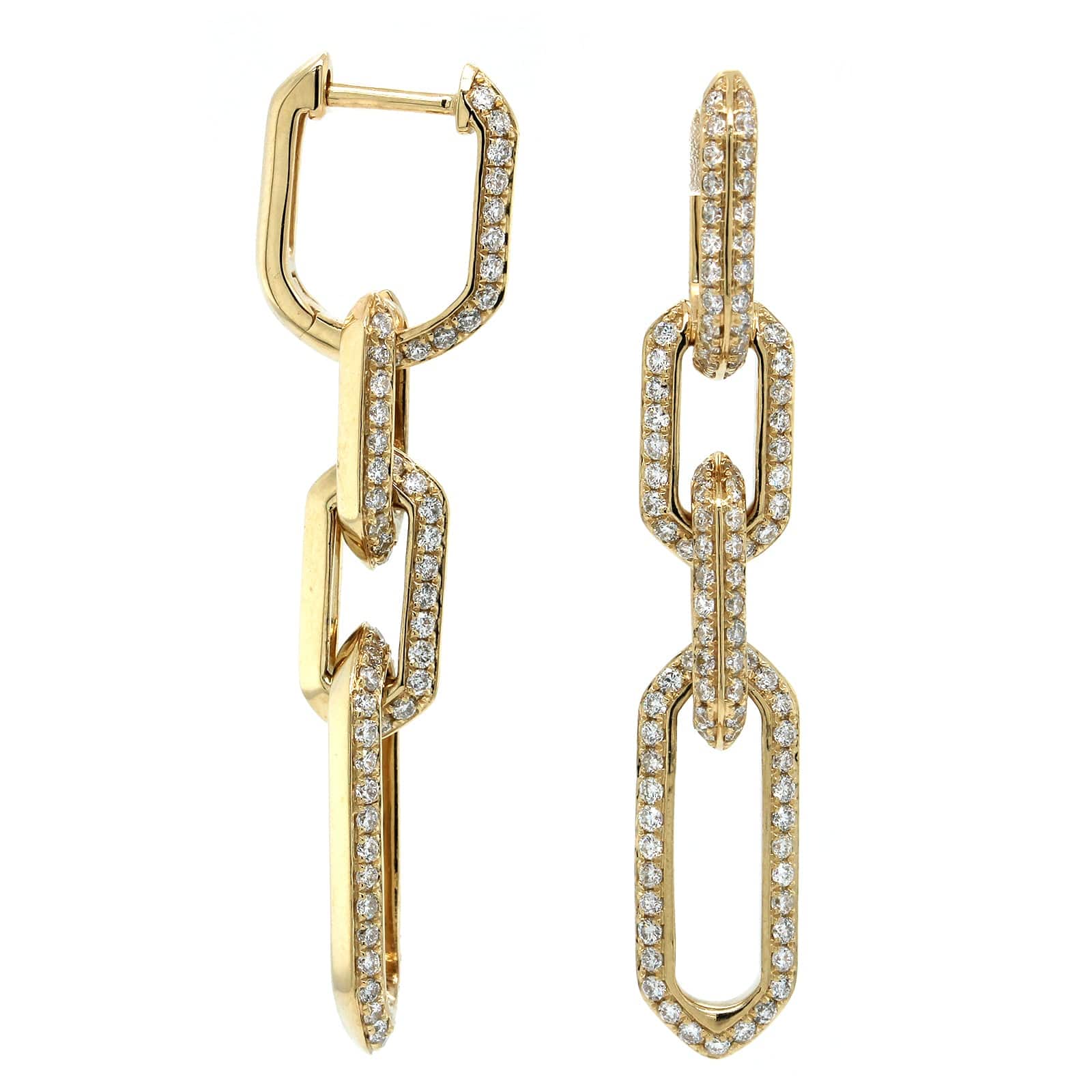14K Yellow Gold Link Diamond Drop Earrings