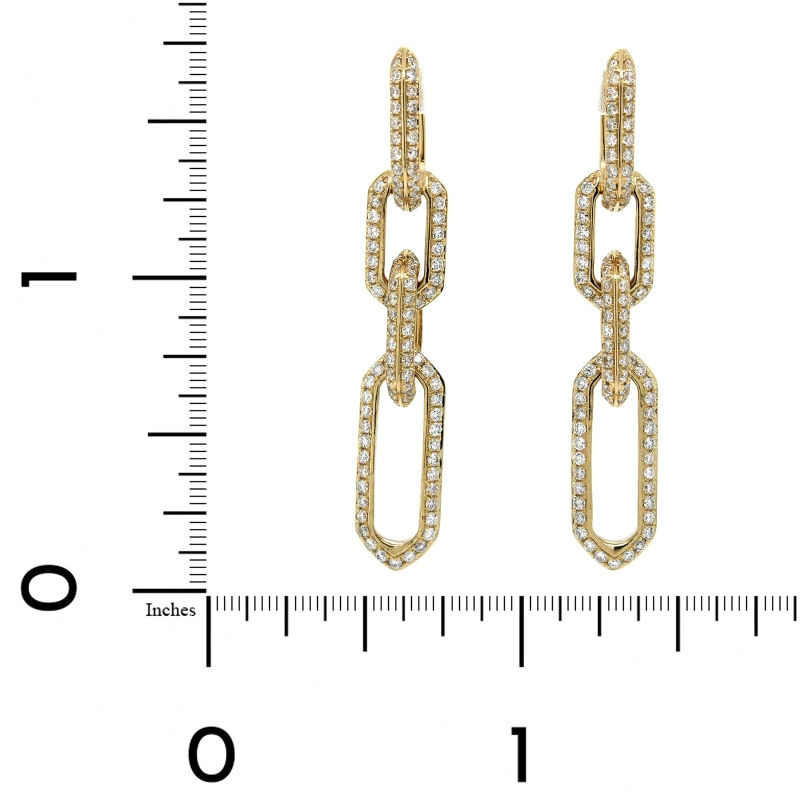 14K Yellow Gold Link Diamond Drop Earrings - Image 2