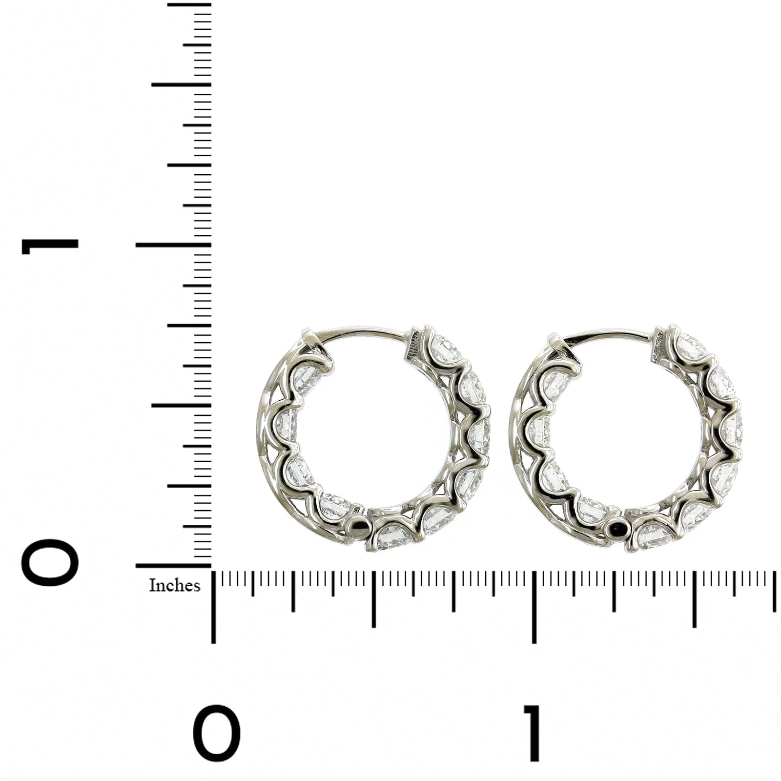 18K White Gold Inside Outside Diamond Hoop Earrings - Image 2