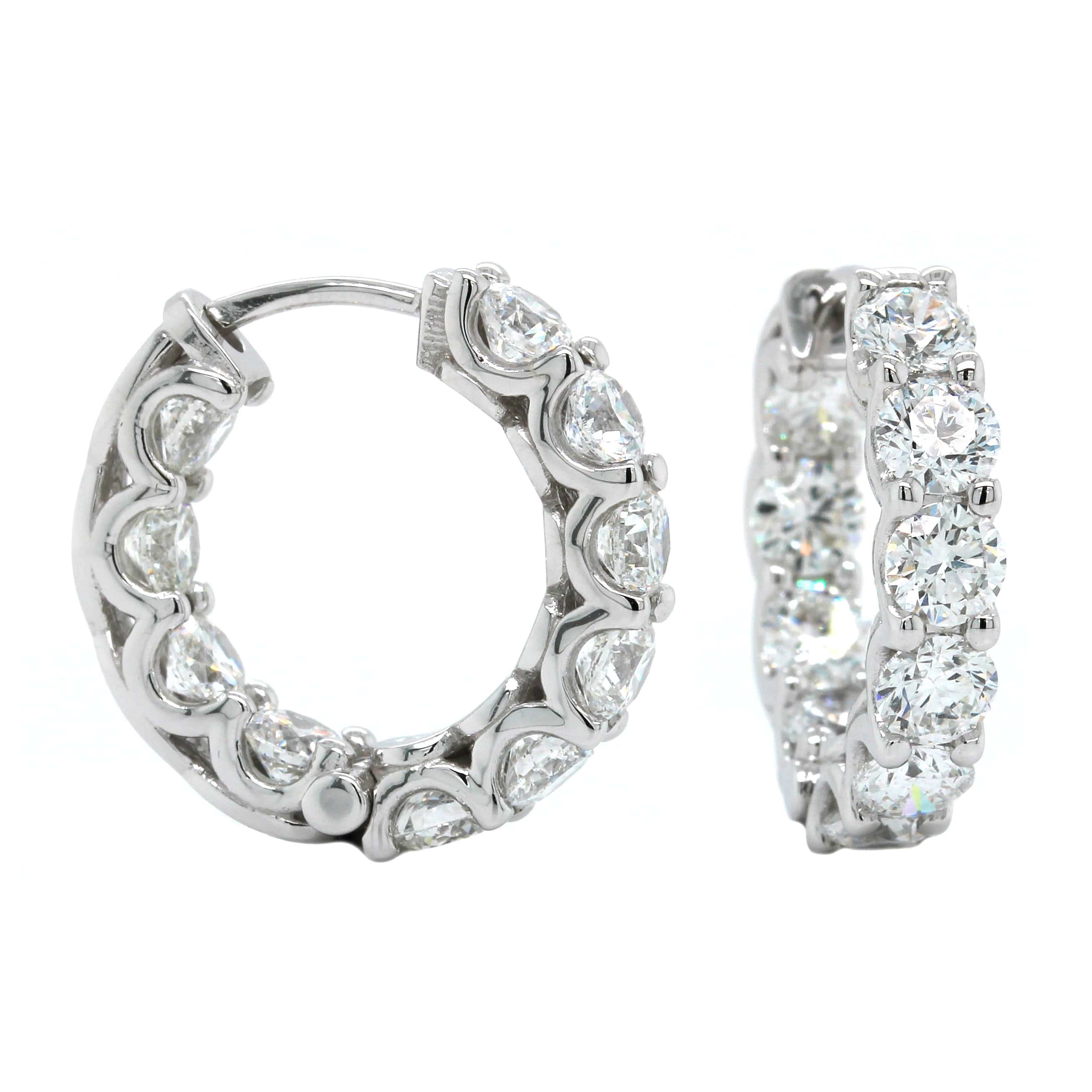 18K White Gold Inside Outside Diamond Hoop Earrings - Image 3