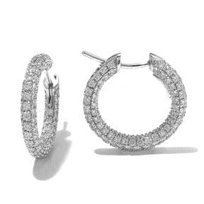 18K White Gold Pave Diamond Inside Outside Hoop Earrings