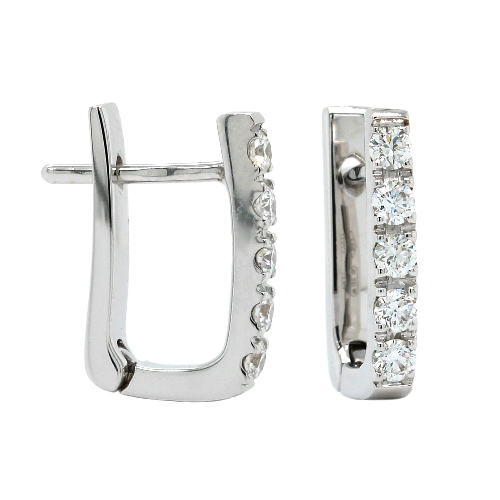 18K White Gold Pave Diamond Hoop Earrings - Image 3