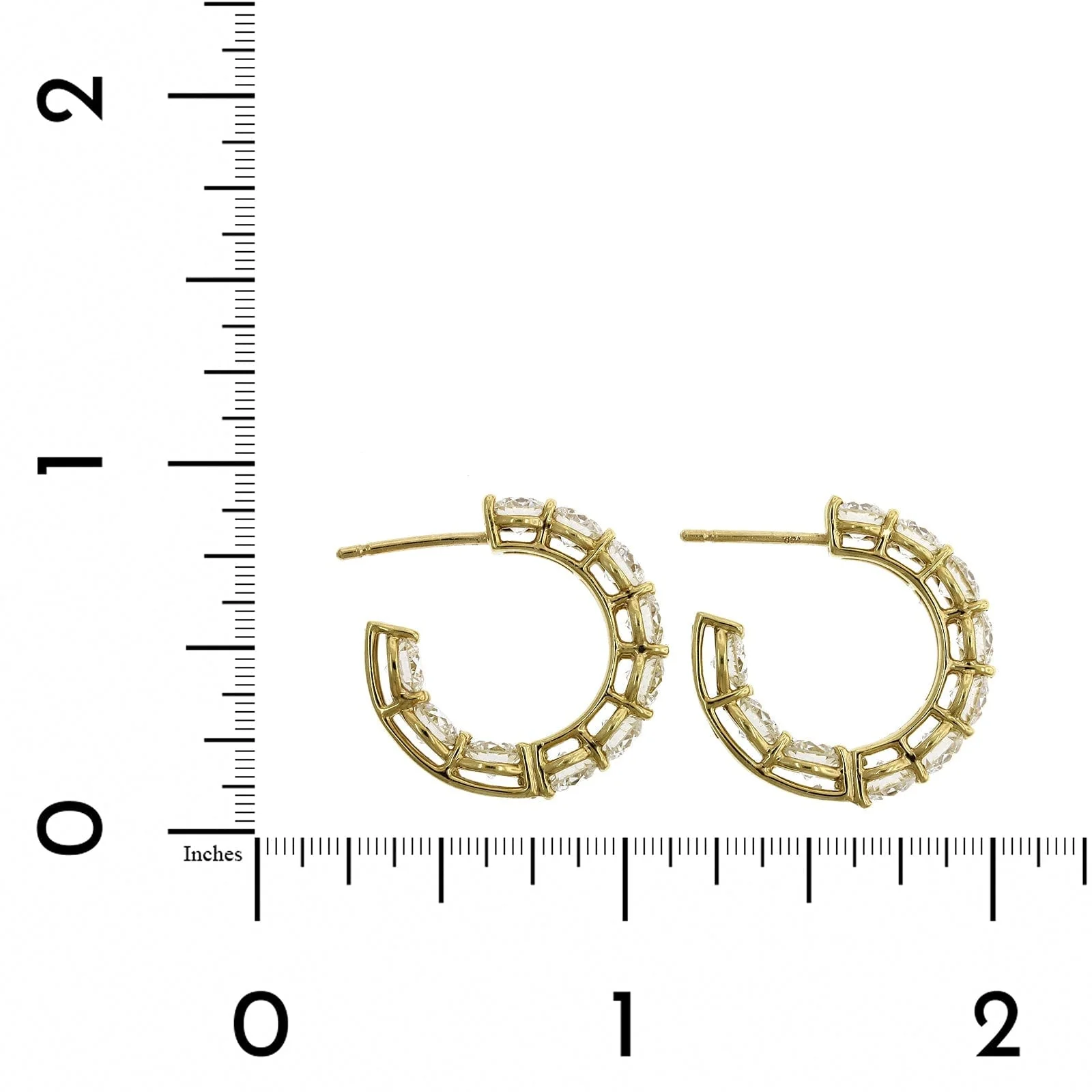 18K Yellow Gold Open Diamond Hoop Earrings - Image 2